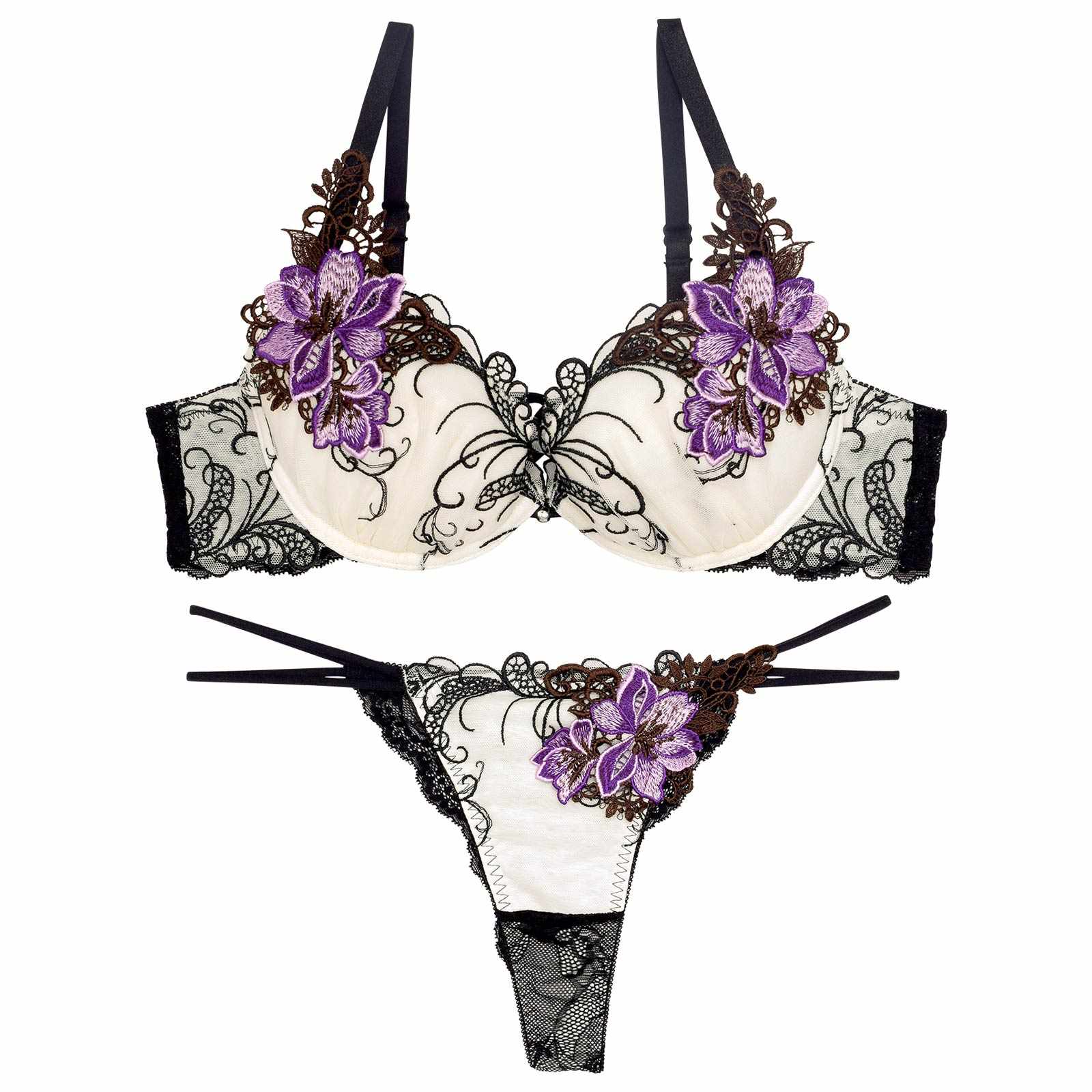 12/6再販!ロイヤルフラワーモチーフブラジャー&バック透けTバックショーツ