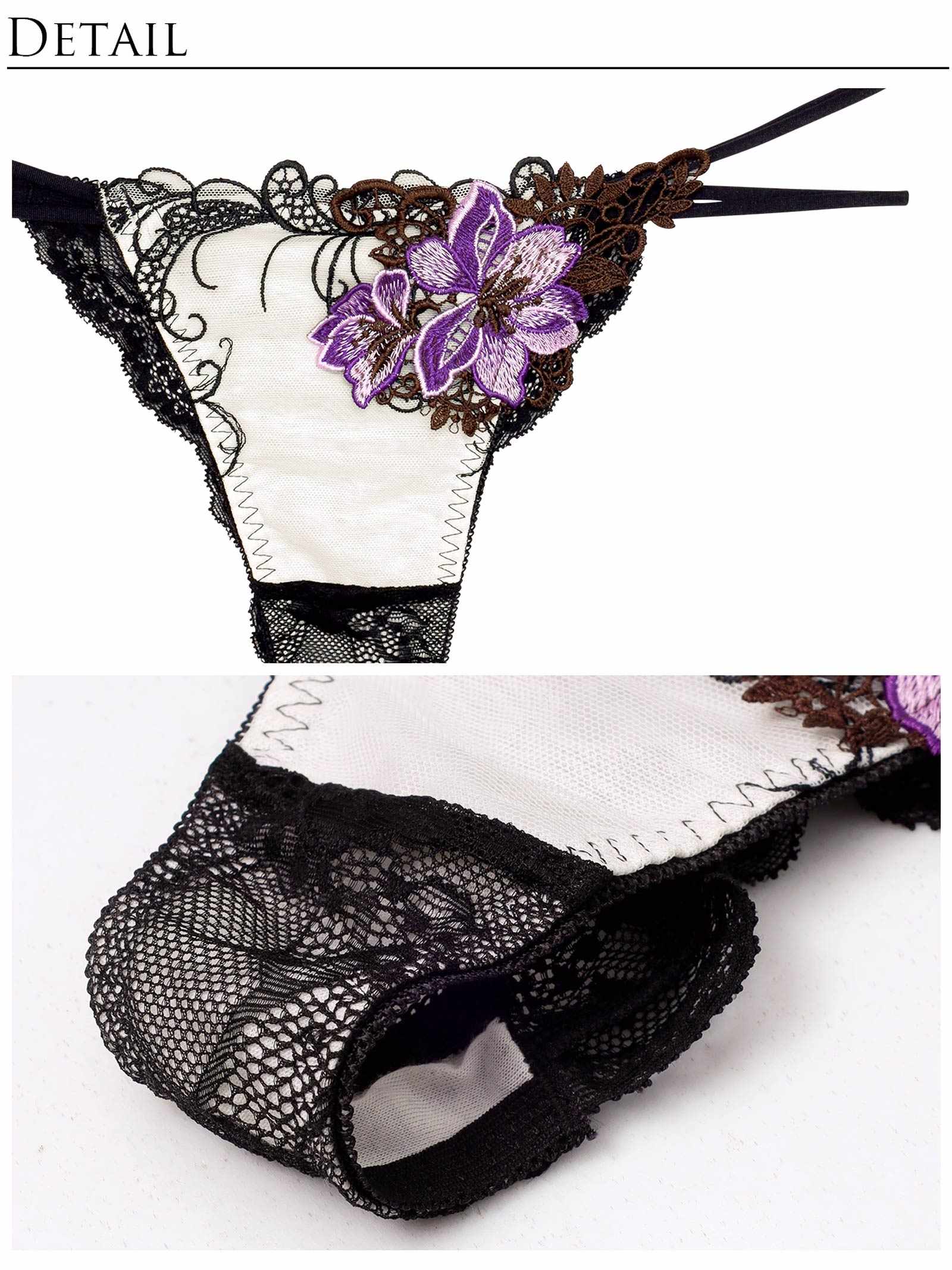 1/6新作!【Reinest】ロイヤルフラワーモチーフブラジャー&バック透けTバックショーツ