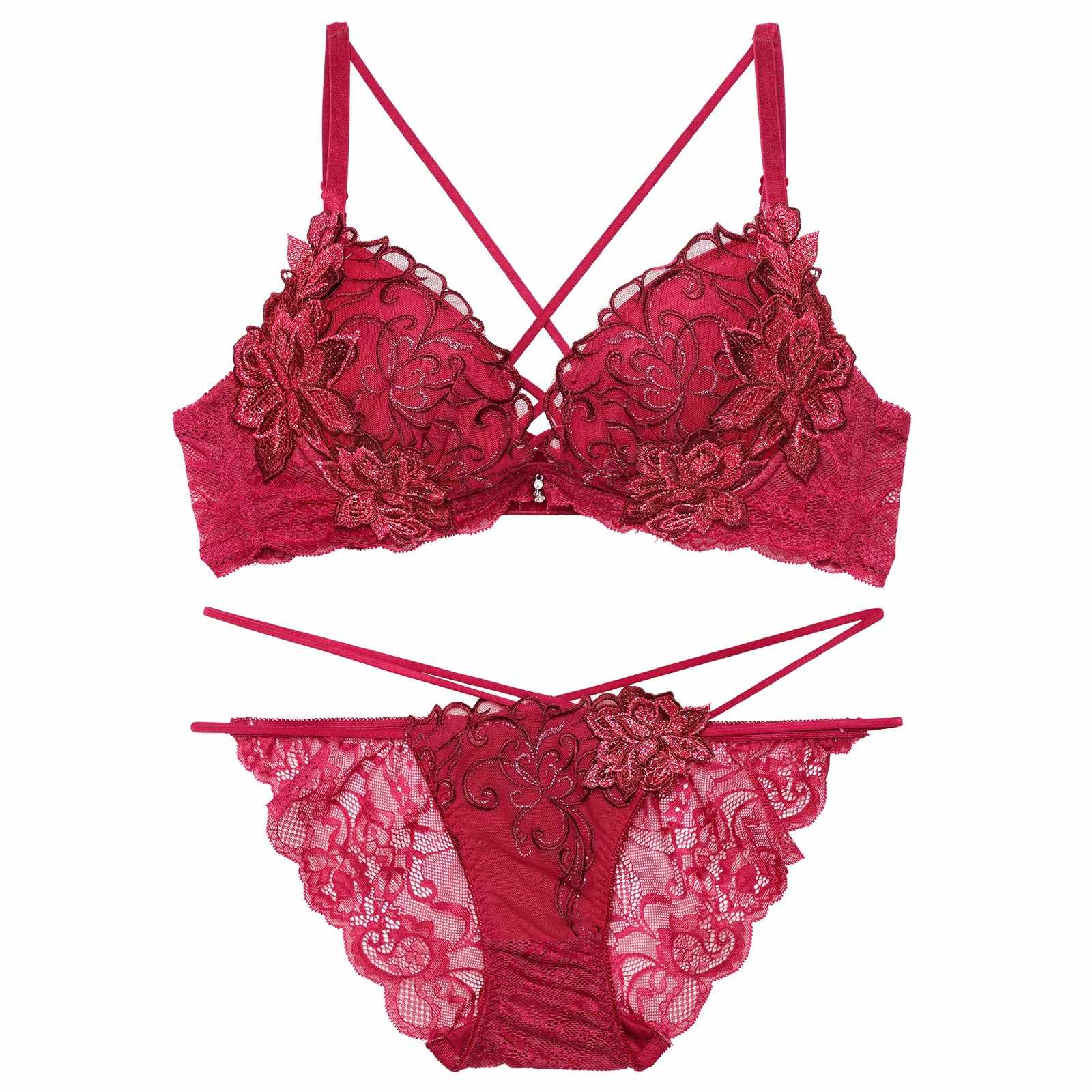 11/11再販!レーヴブロッサムレースアップブラジャー&バック透けフルバックショーツ