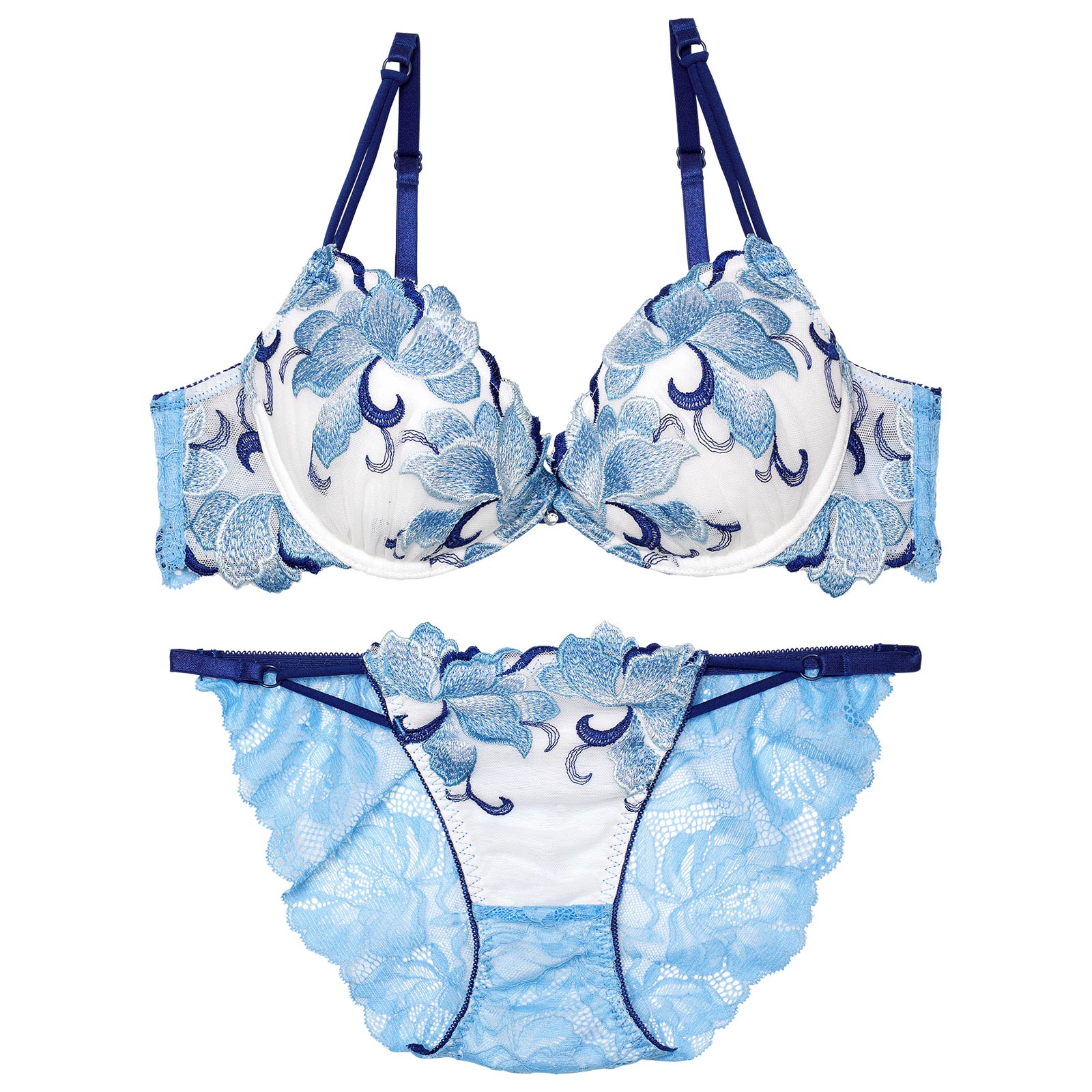 2/28再販!ルミナスクイーンフラワーブラジャー&バック透けフルバックショーツ