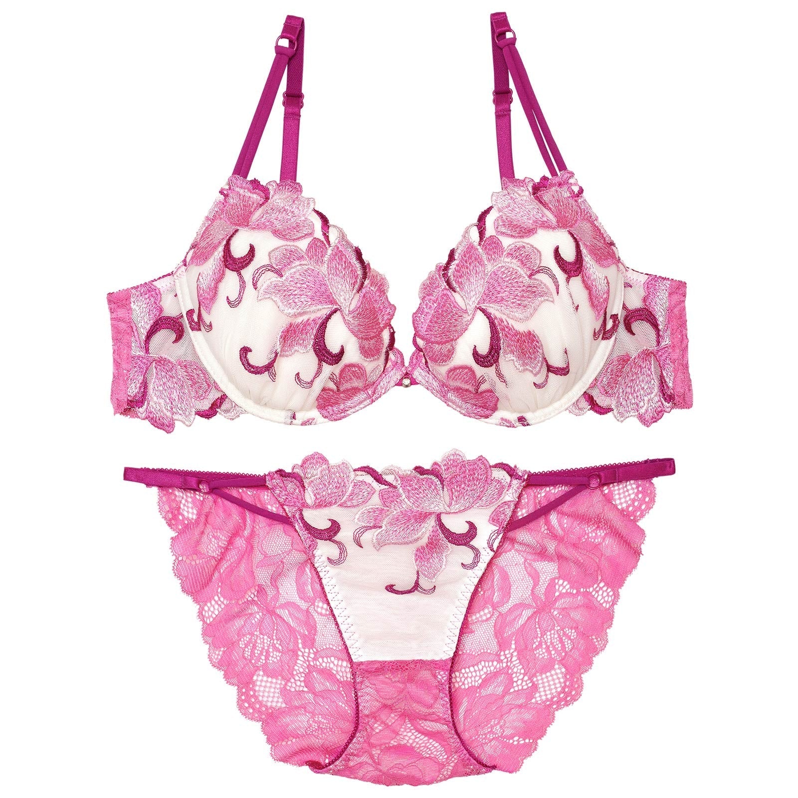 2/28再販!ルミナスクイーンフラワーブラジャー&バック透けフルバックショーツ