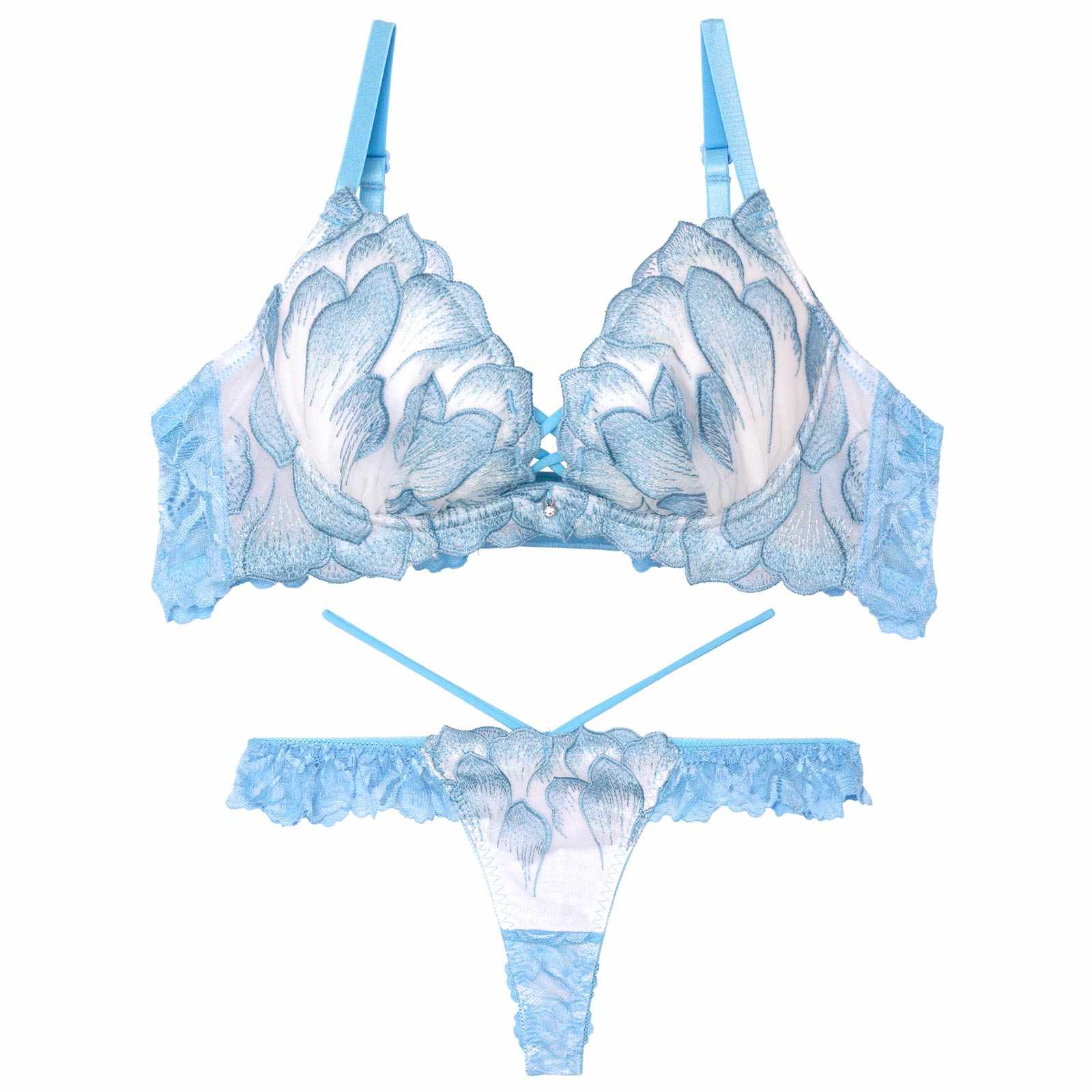 11/15再販!ルミエールペタルレーシーブラジャー&バック透けTバックショーツ