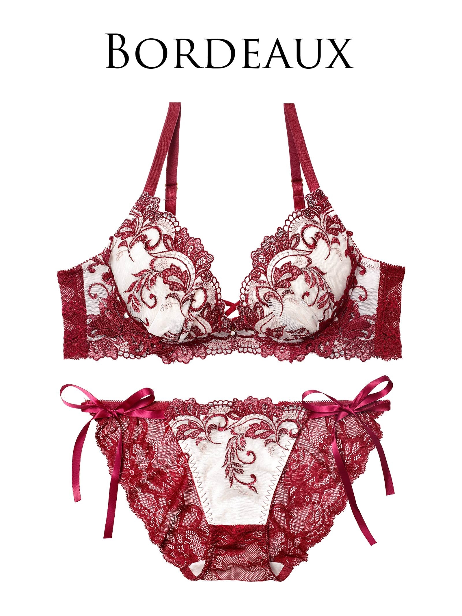 11/14新作!バロックリーフエンブロイダリーブラジャー&サイド紐バック透けフルバックショーツ