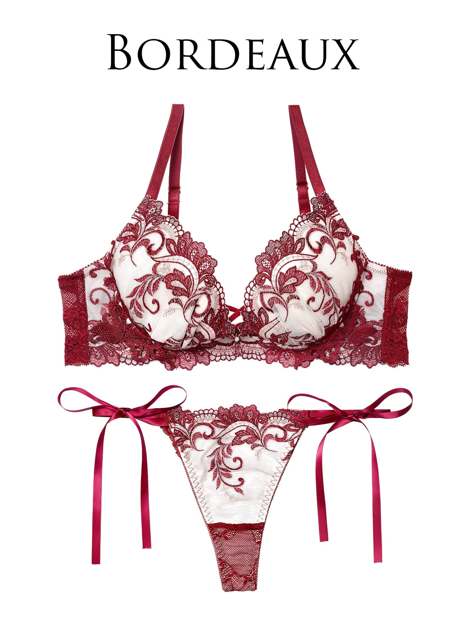12/9再販!バロックリーフエンブロイダリーブラジャー&サイド紐バック透けTバックショーツ