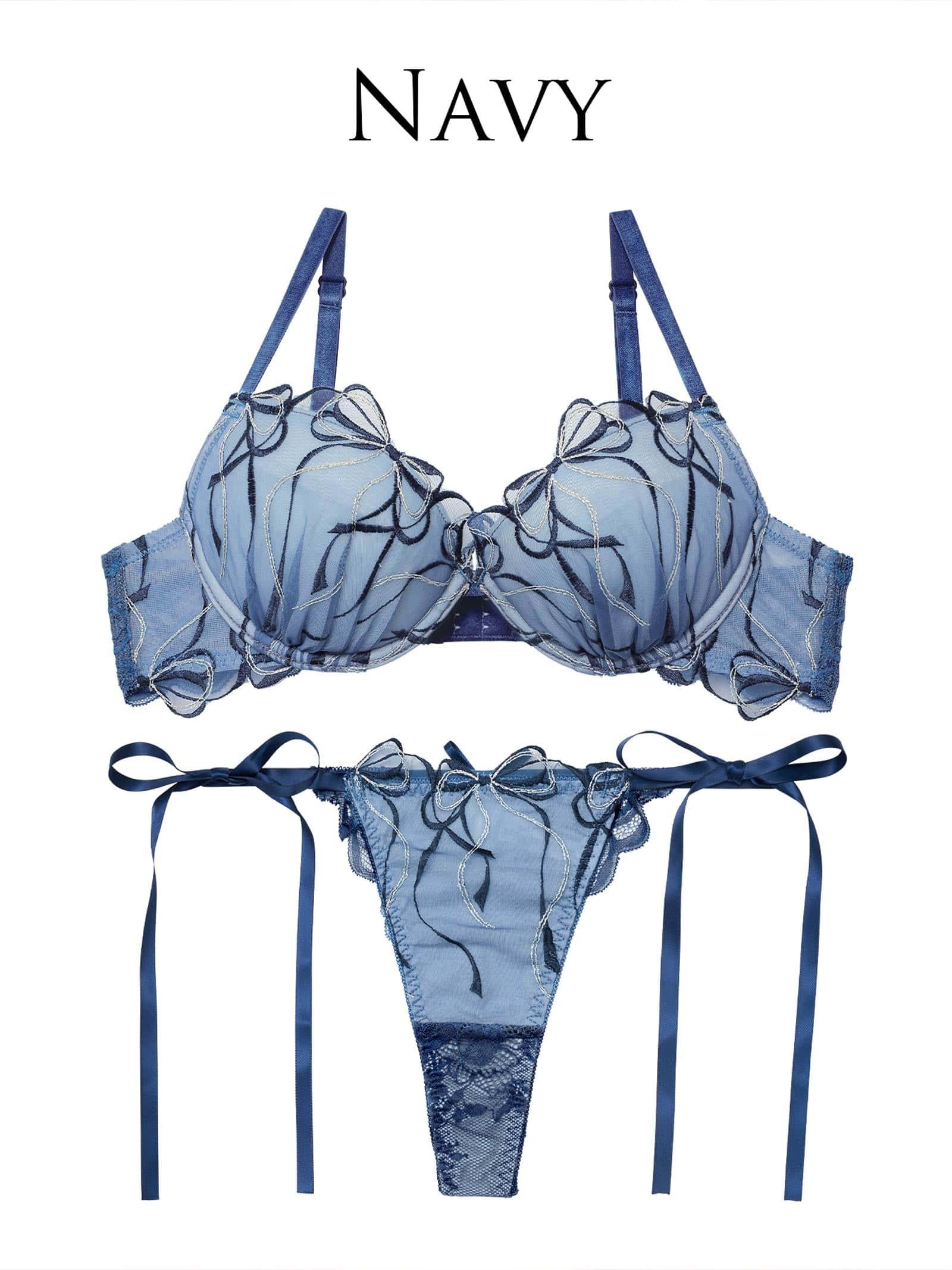 2/25新作!メロウリボンレースブラジャー&サイド紐バック透けTバックショーツ