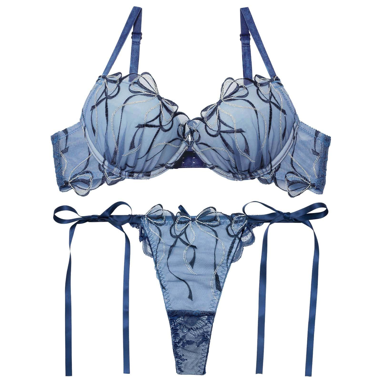 2/25新作!メロウリボンレースブラジャー&サイド紐バック透けTバックショーツ