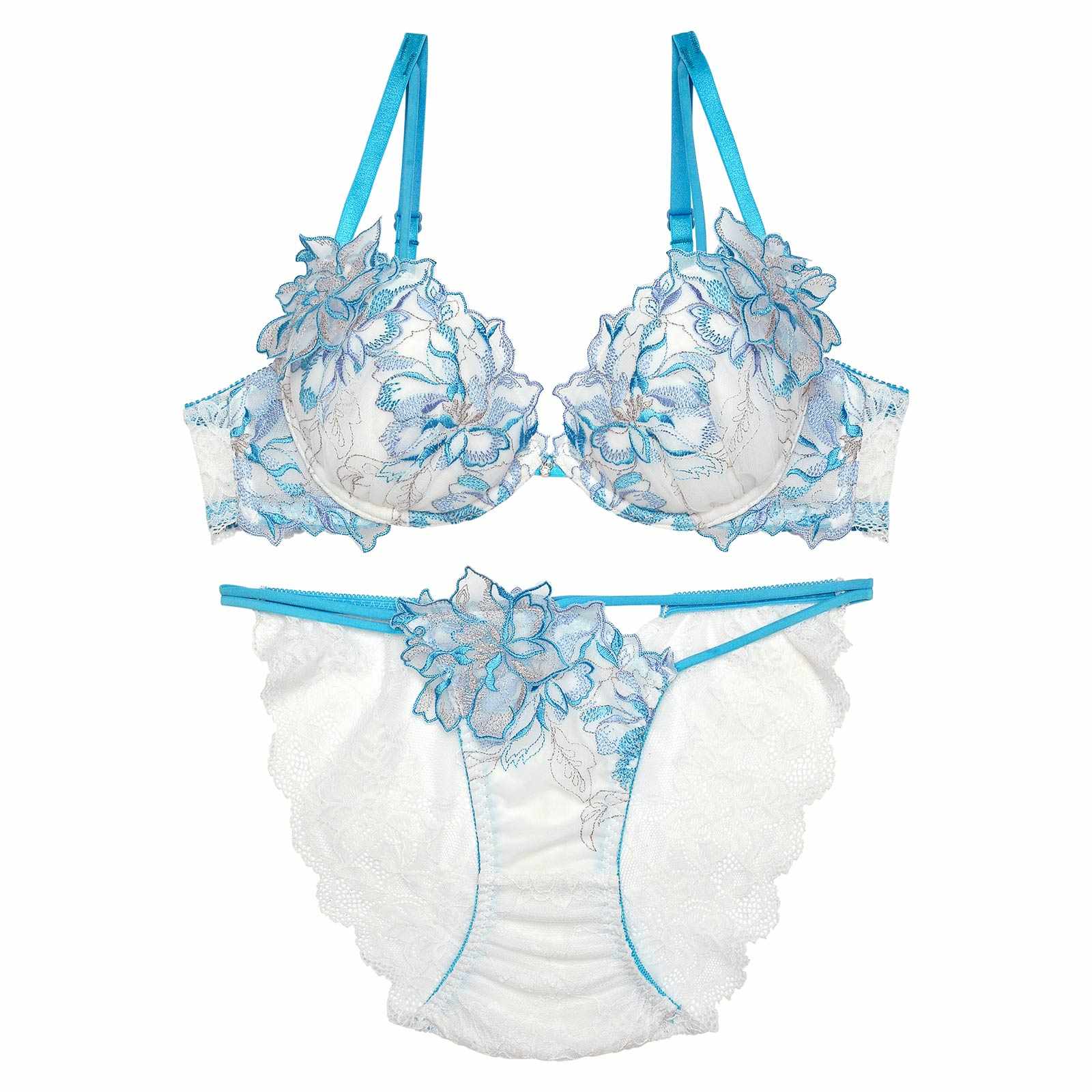 10/28再販!グラマーペタルエンブロイダリーブラジャー&バック透けフルバックショーツ