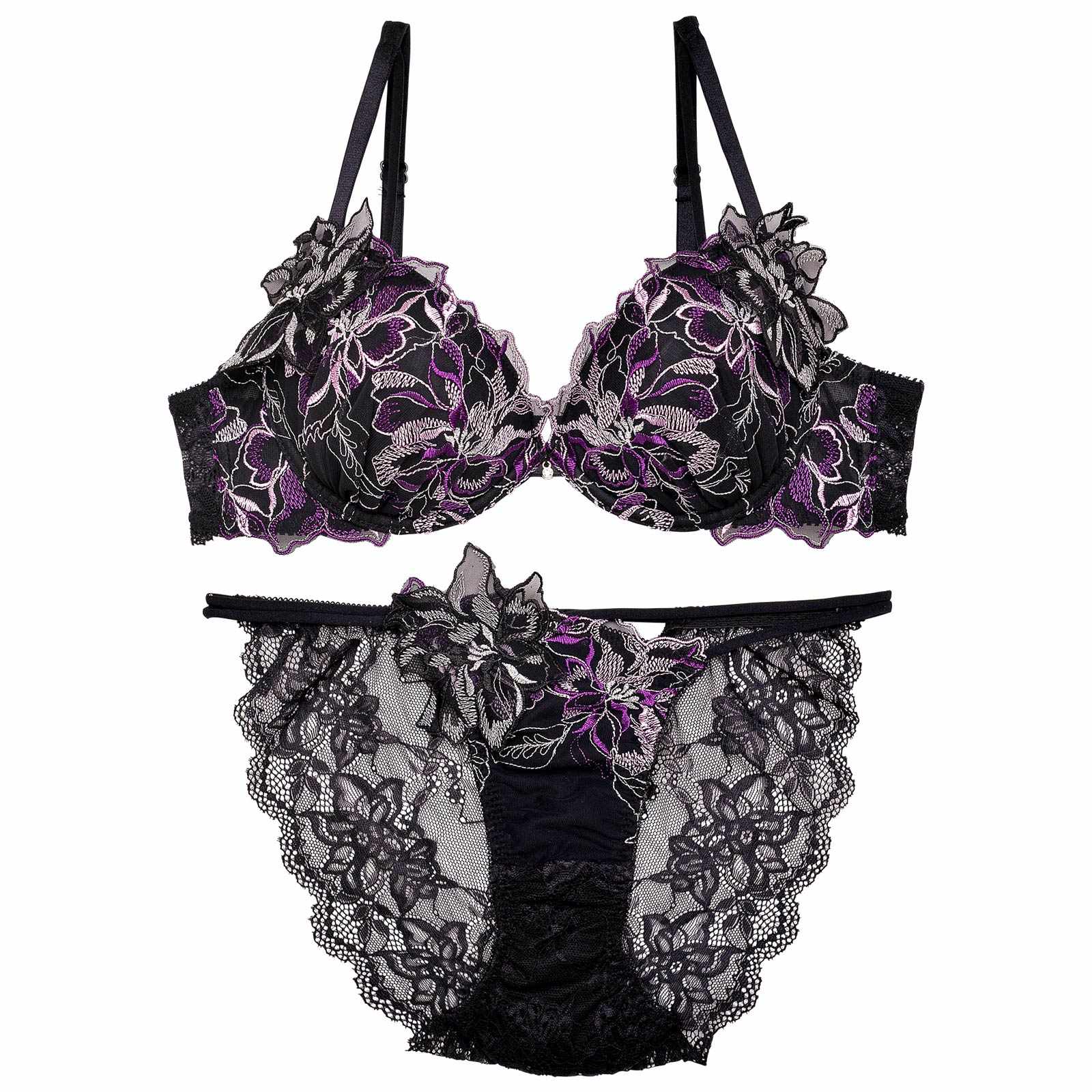 10/28再販!グラマーペタルエンブロイダリーブラジャー&バック透けフルバックショーツ