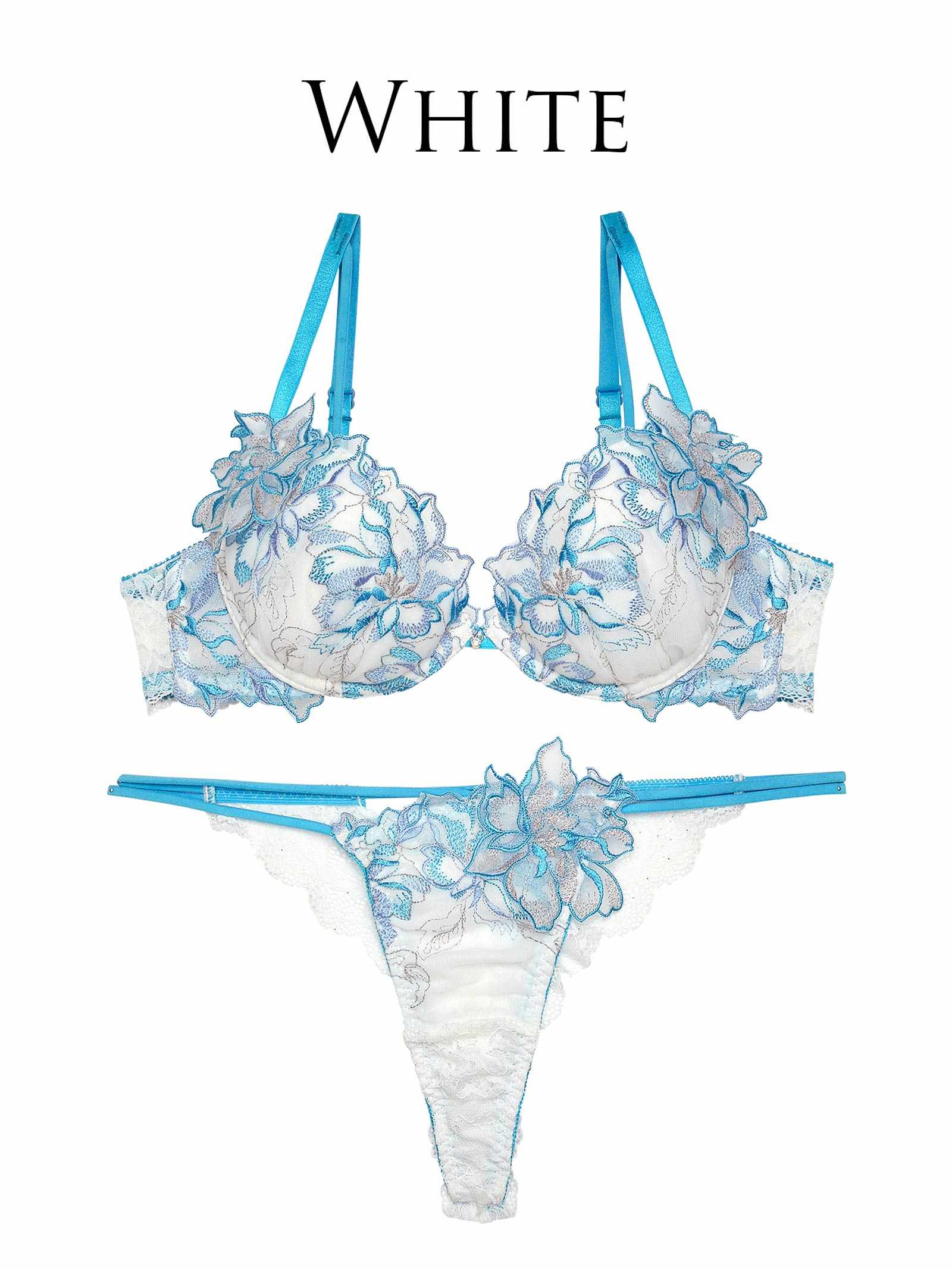 グラマーペタルエンブロイダリーブラジャー&バック透けTバックショーツ