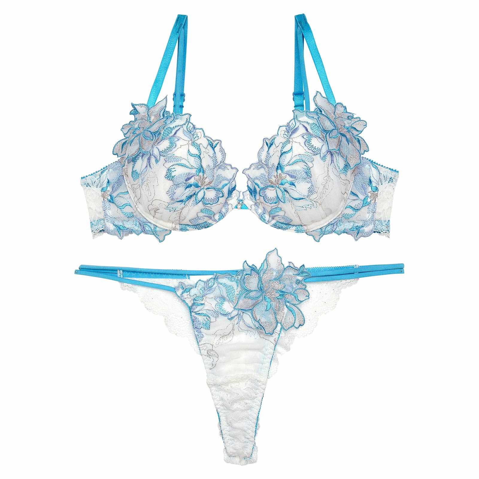 10/28再販!グラマーペタルエンブロイダリーブラジャー&バック透けTバックショーツ