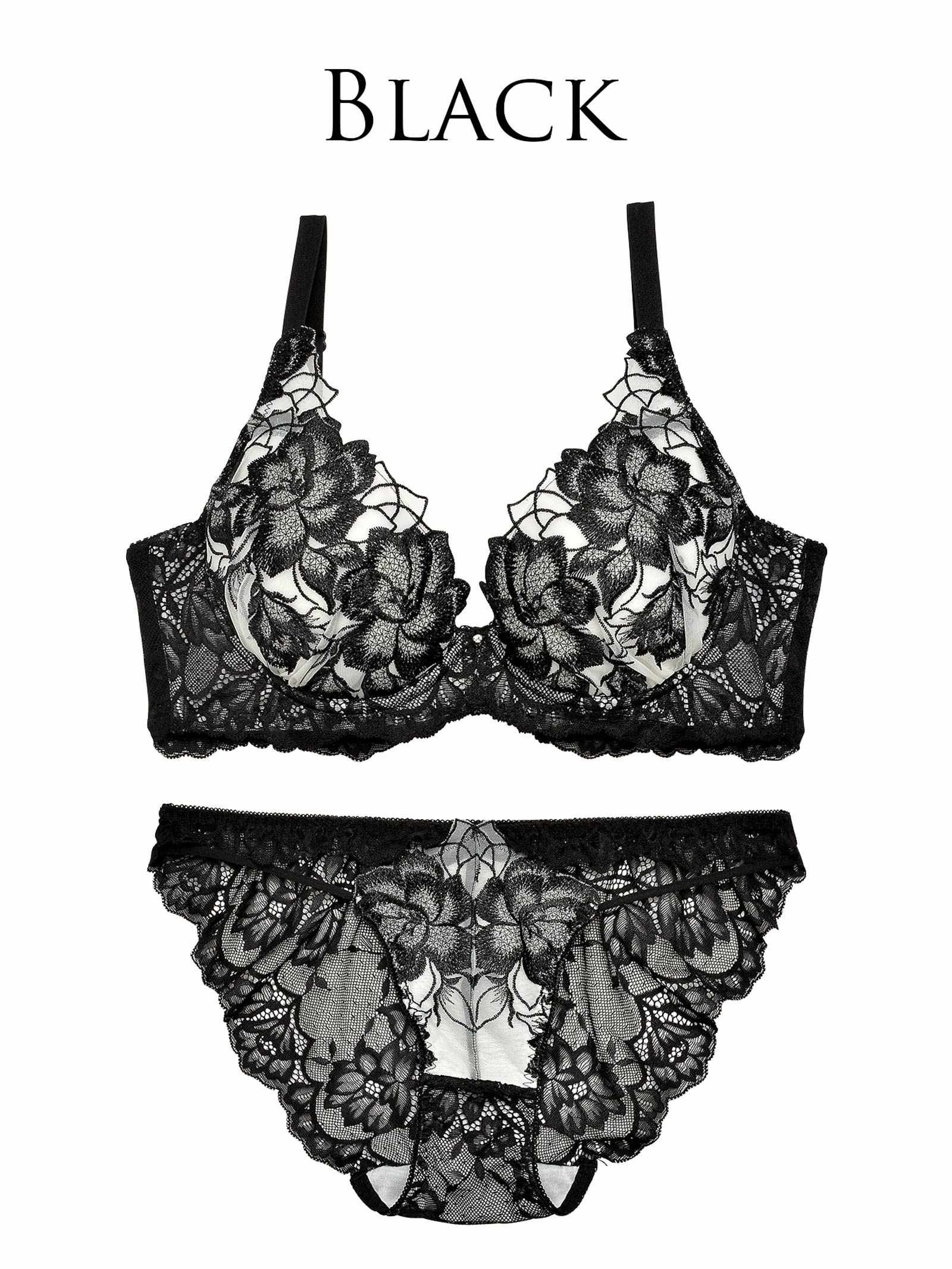 10/7新作!永尾まりや着用【Reinest】グリッターフルールエンブロイダリーブラジャー&バック透けフルバックショーツ