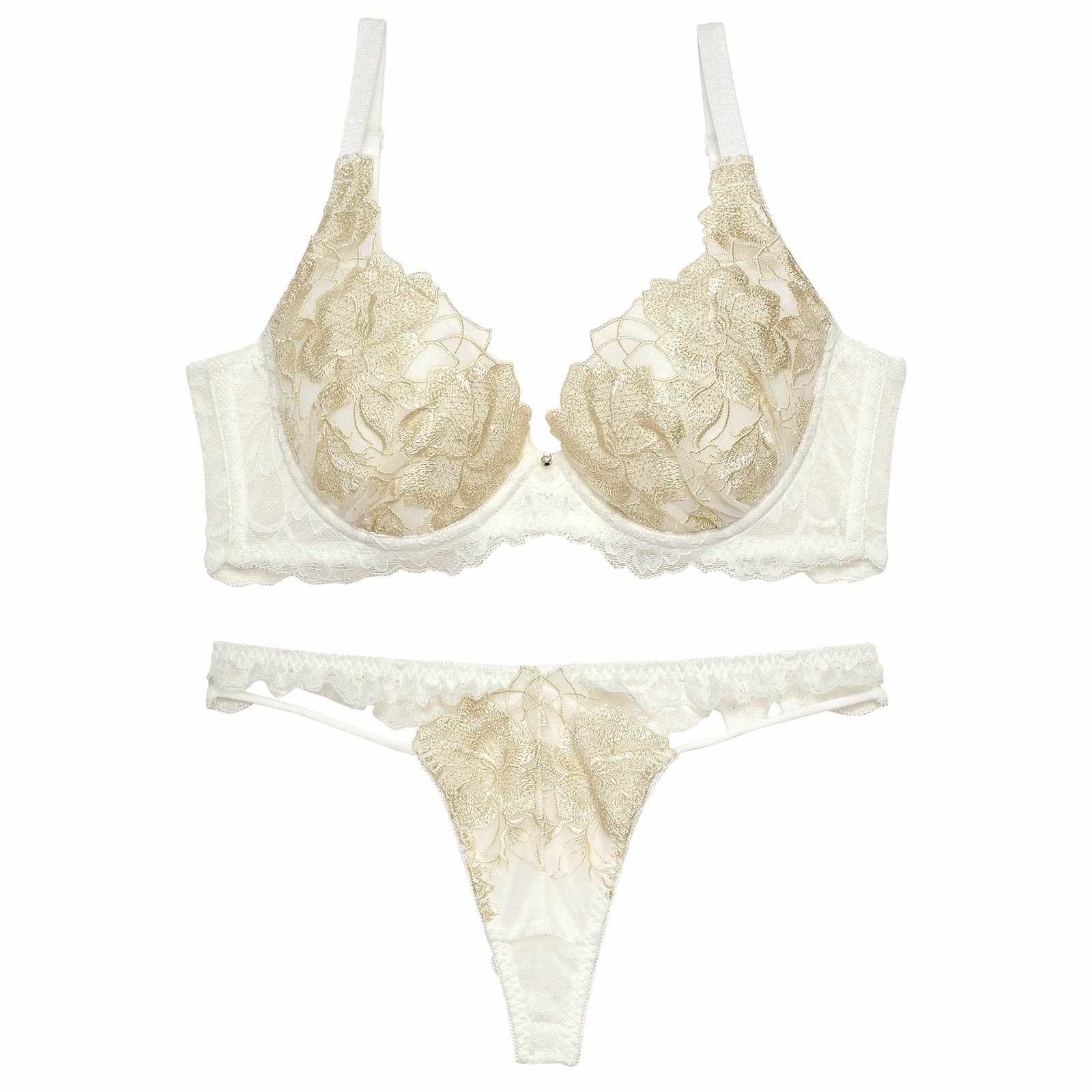 11/5再販!グリッターフルールエンブロイダリー育乳脇高★魔法のブラジャー&バック透けTバックショーツ