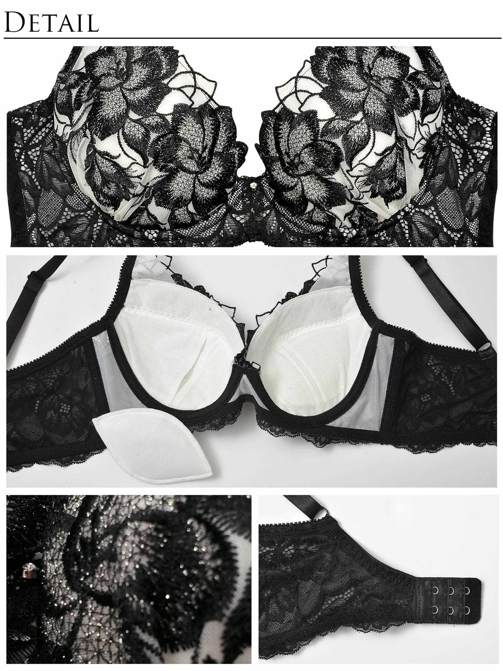 10/7新作!永尾まりや着用【Reinest】グリッターフルールエンブロイダリーブラジャー&バック透けTバックショーツ