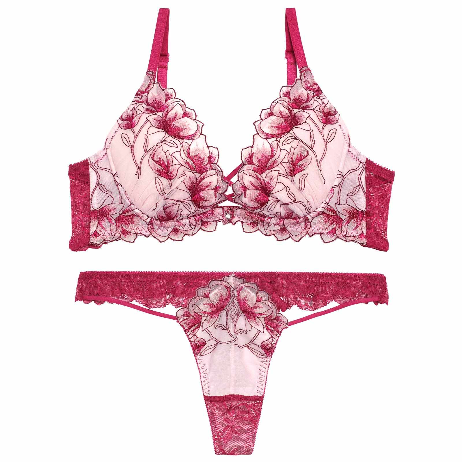 10/30再販!ラグジュアリーブライトペタルブラジャー&バック透けTバックショーツ