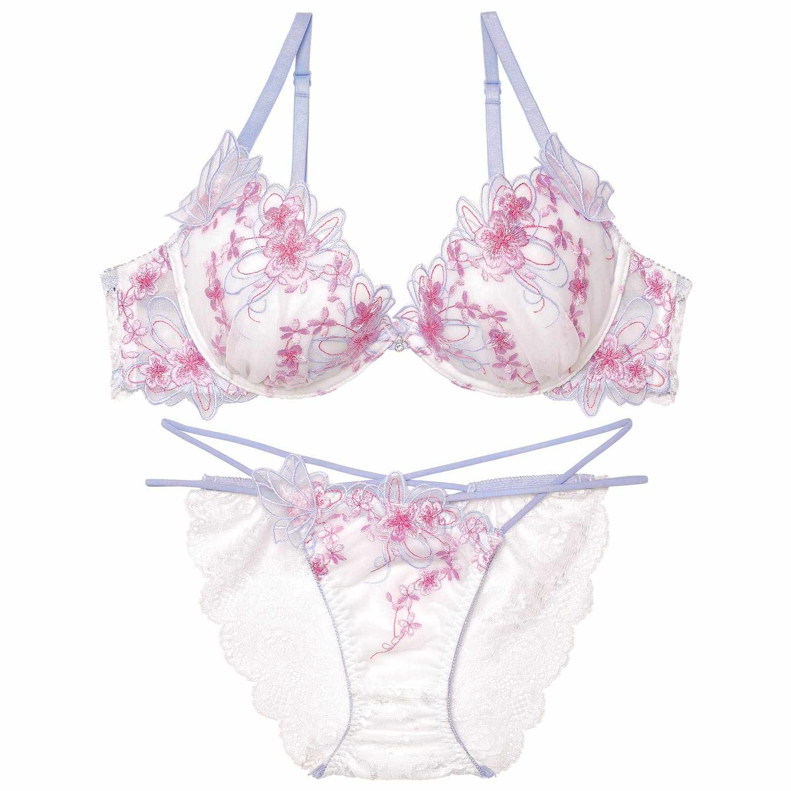 3/4新作!グレイスチェリーブロッサムブラジャー&バック透けフルバックショーツ