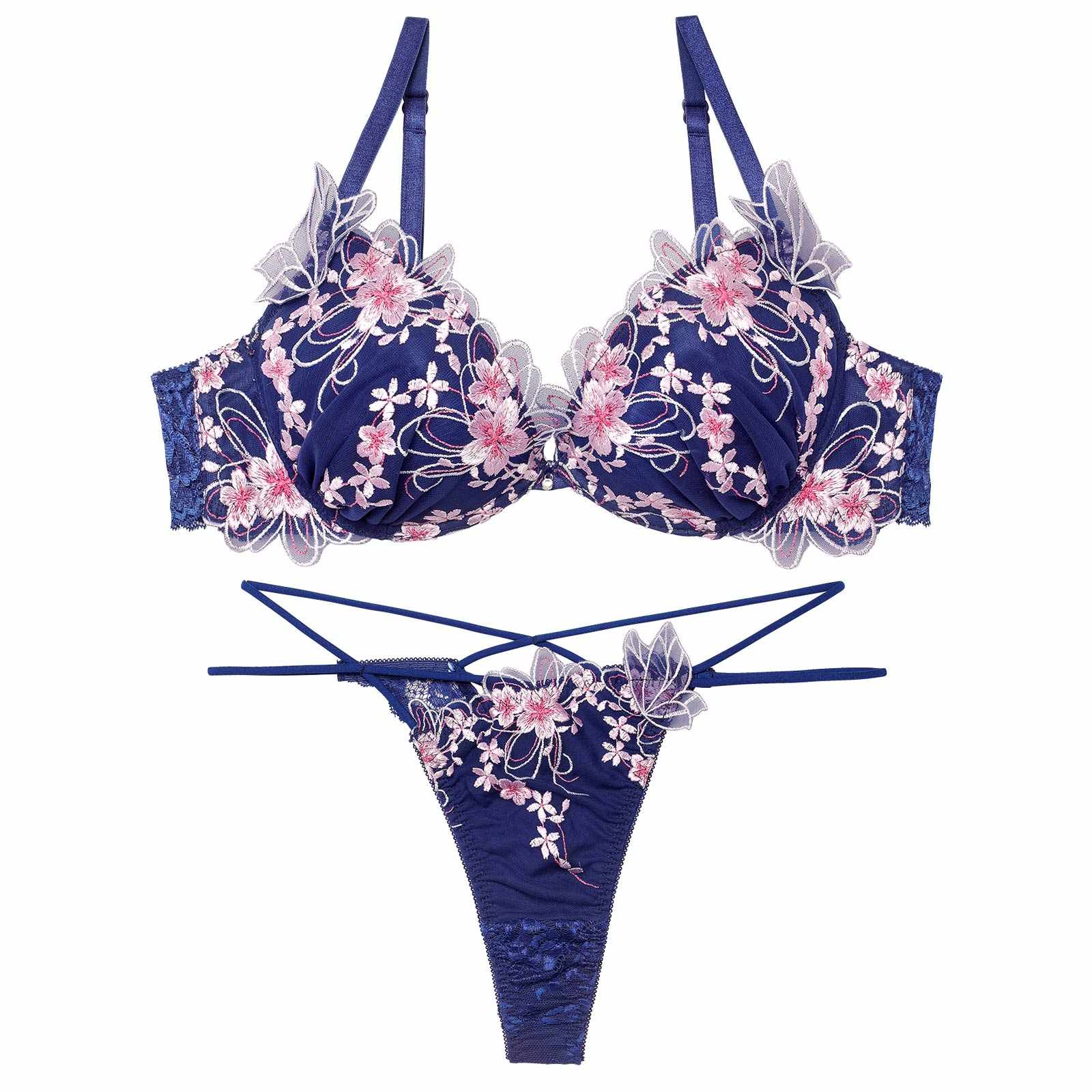 3/4新作!グレイスチェリーブロッサムブラジャー&バック透けTバックショーツ