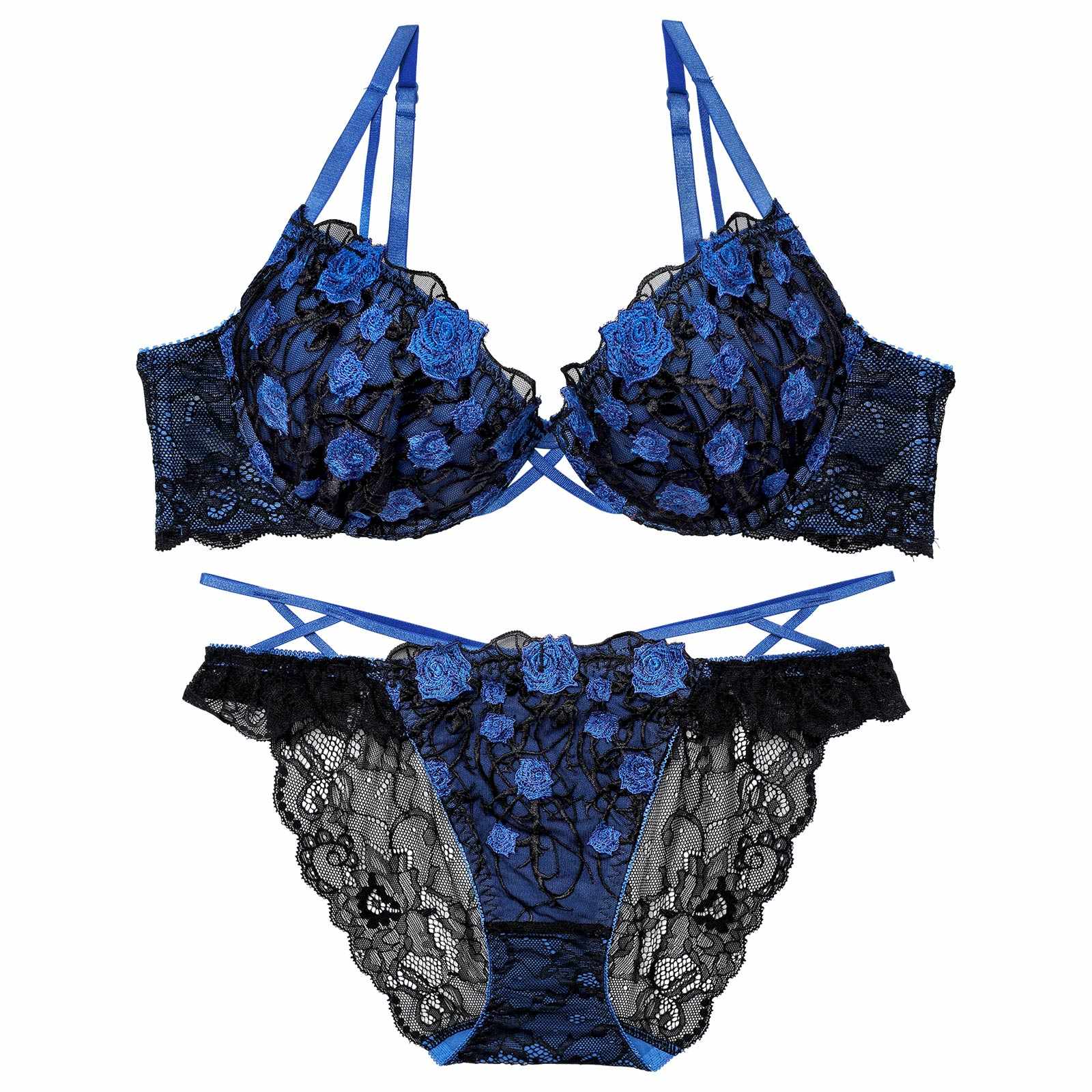 1/23新作!ミッドナイトローズクロスコードブラジャー&バック透けフルバックショーツ