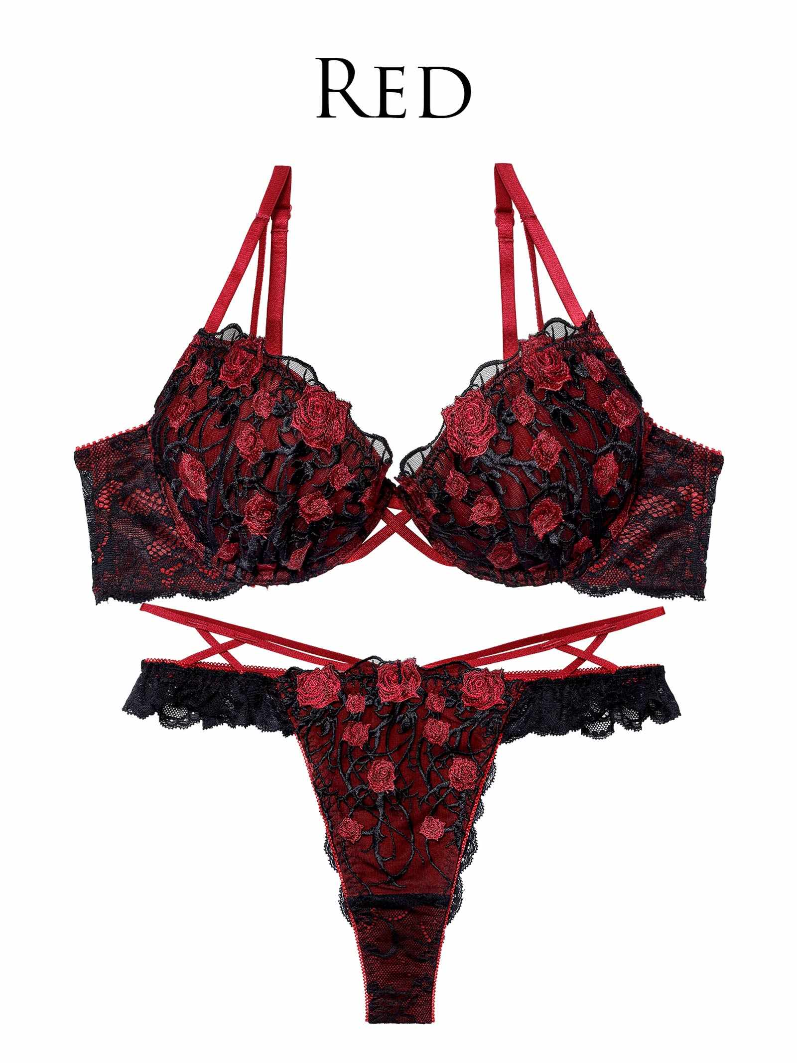 1/23新作!ミッドナイトローズクロスコードブラジャー&バック透けTバックショーツ