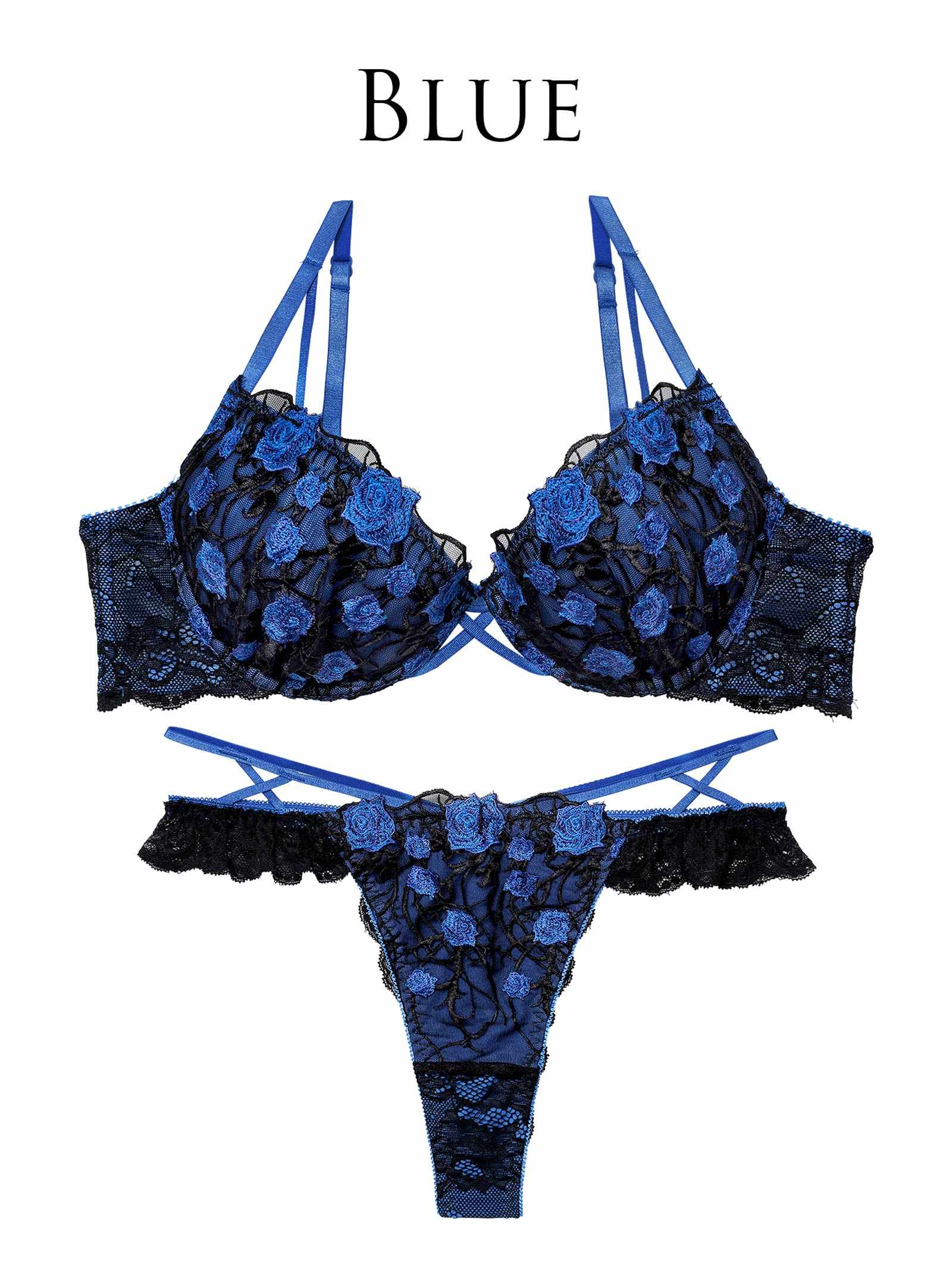 1/23新作!ミッドナイトローズクロスコードブラジャー&バック透けTバックショーツ