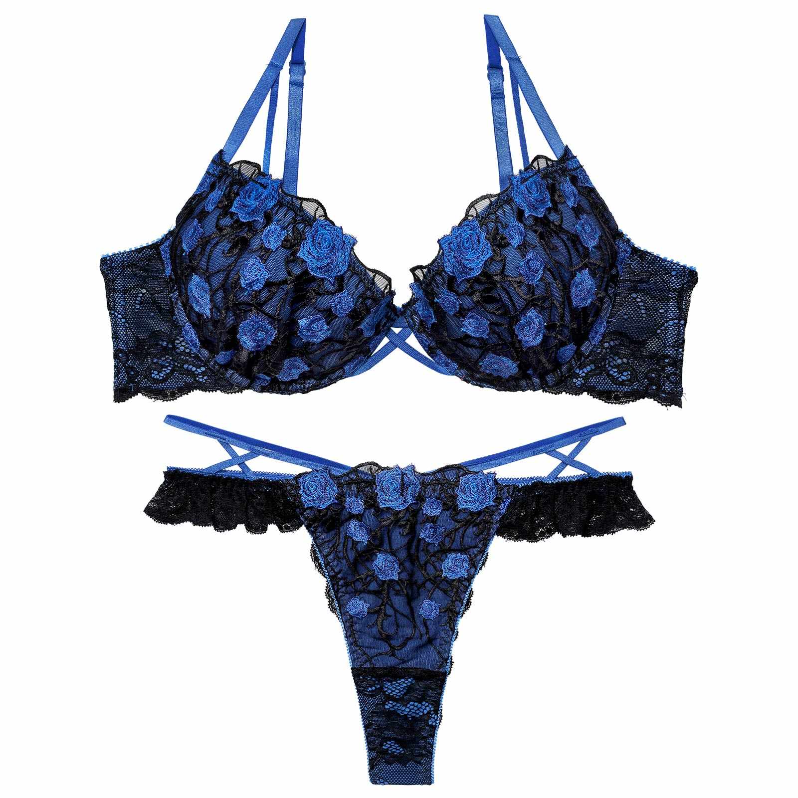 1/23新作!ミッドナイトローズクロスコードブラジャー&バック透けTバックショーツ