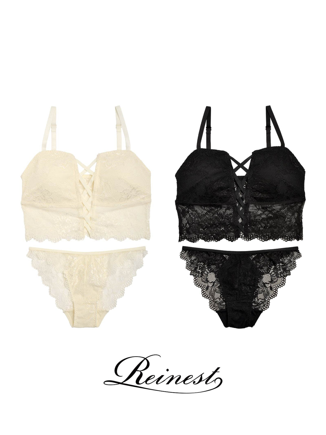 【ノンワイヤー】センシュアルレースアップブラジャー&amp;バック透けフルバックショーツ
