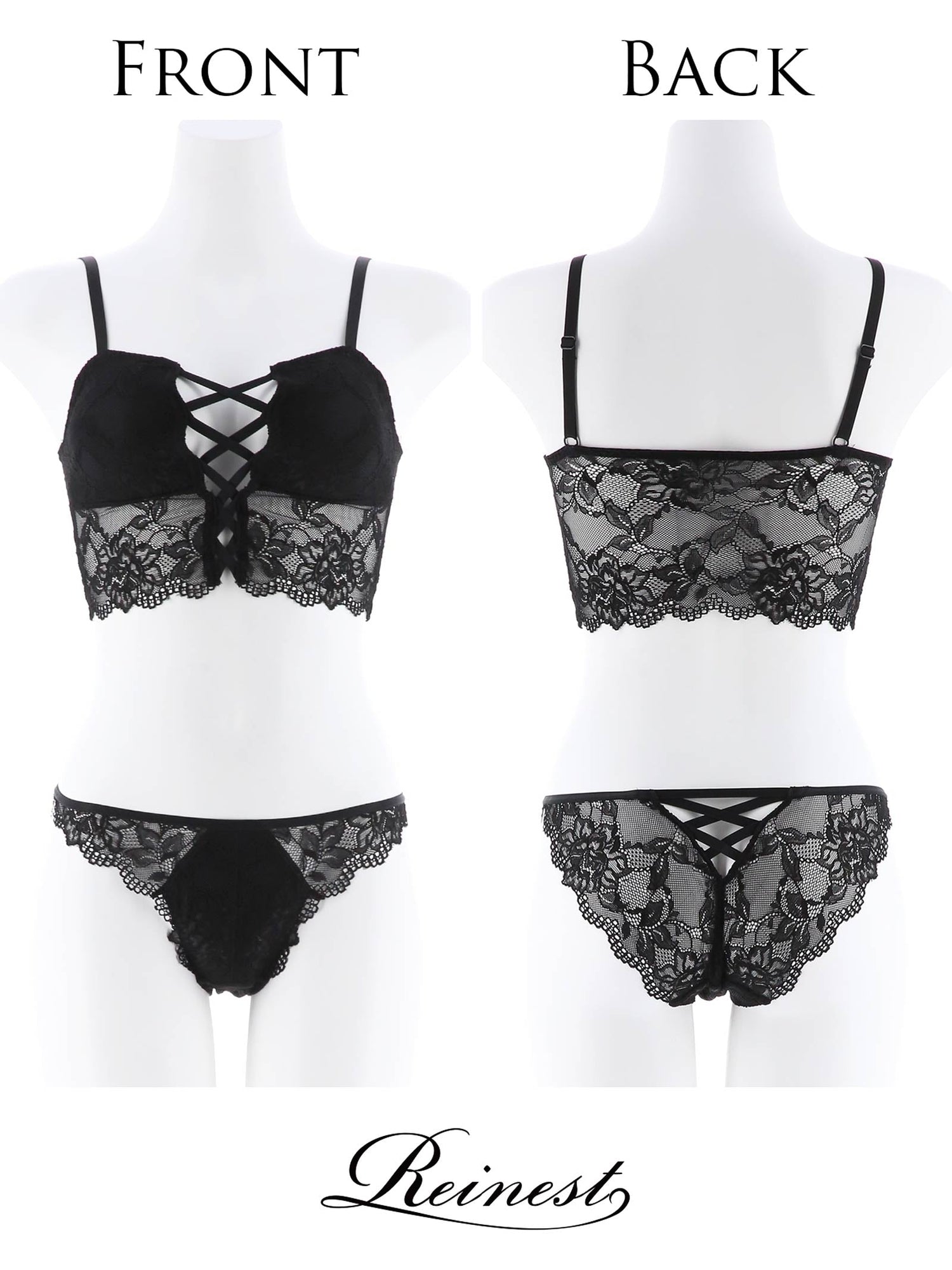 【ノンワイヤー】センシュアルレースアップブラジャー&amp;バック透けフルバックショーツ