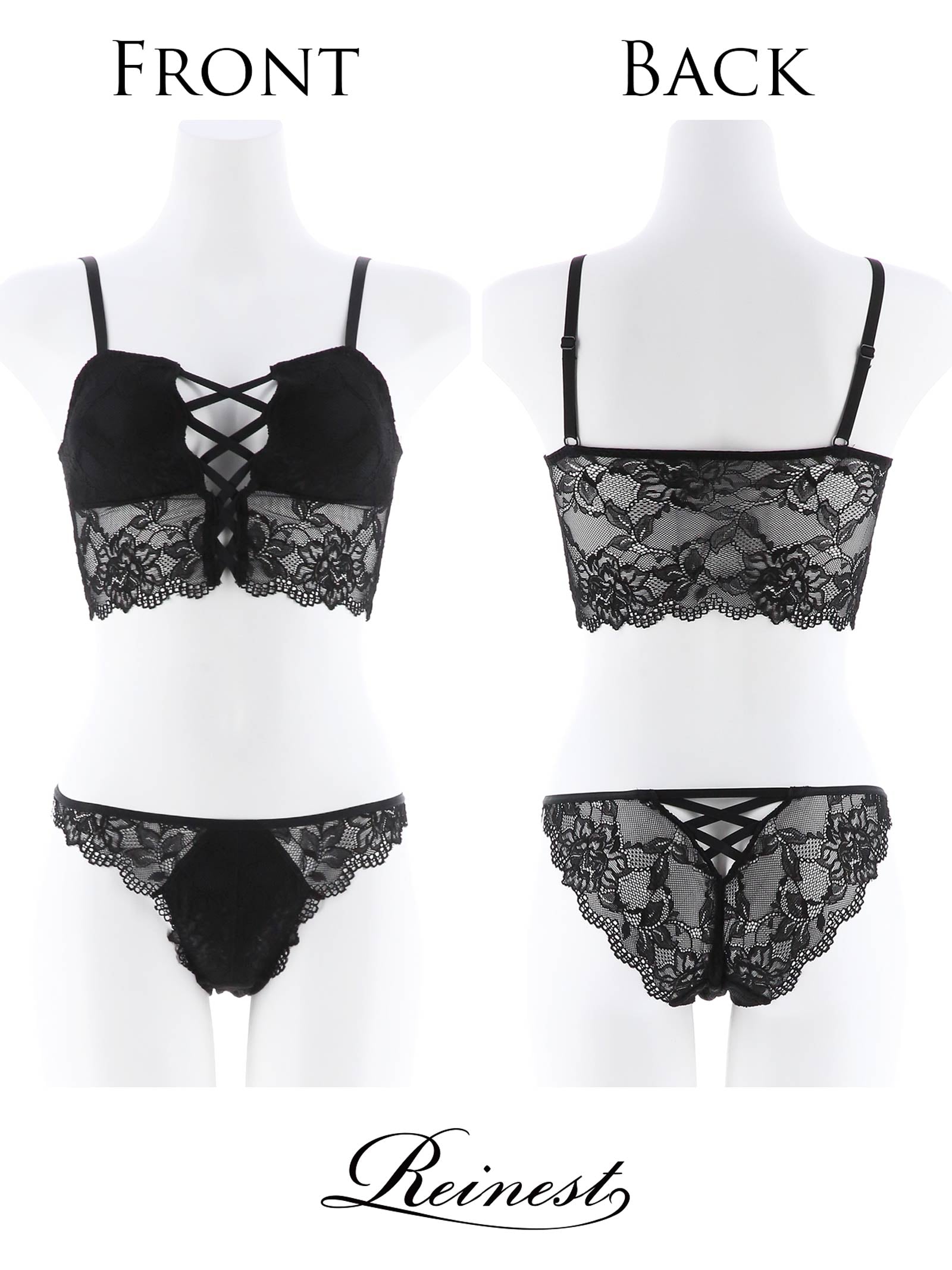 【ノンワイヤー】センシュアルレースアップブラジャー&amp;バック透けフルバックショーツ