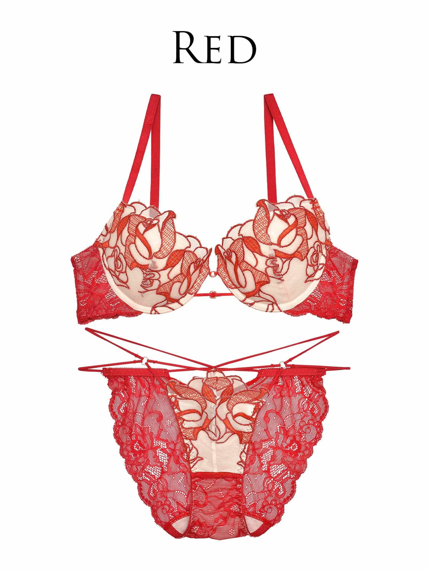 【Reinest】マジェスティックローズブラジャー&amp;バック透けフルバックショーツ