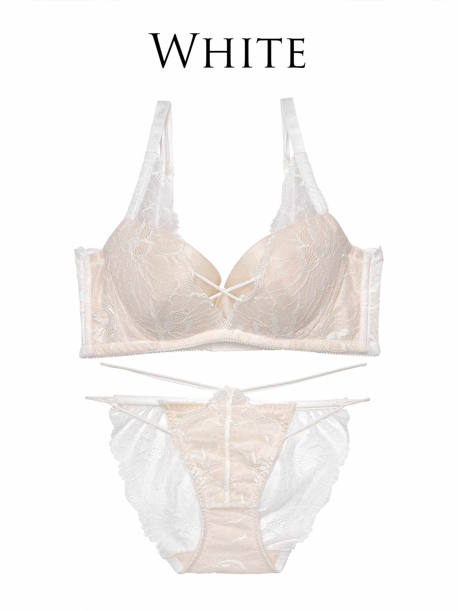 【Reinest】ヌーディーリッチフラワー育乳脇高ブラジャー&amp;バック透けフルバックショーツ