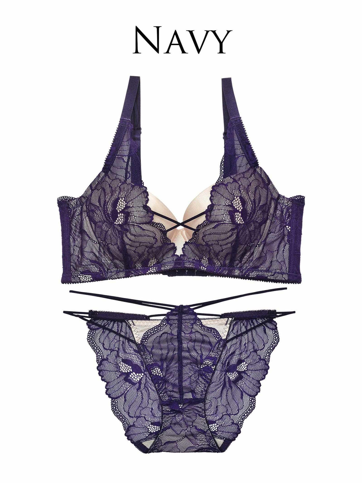 【Reinest】ヌーディーリッチフラワー育乳脇高ブラジャー&amp;バック透けフルバックショーツ