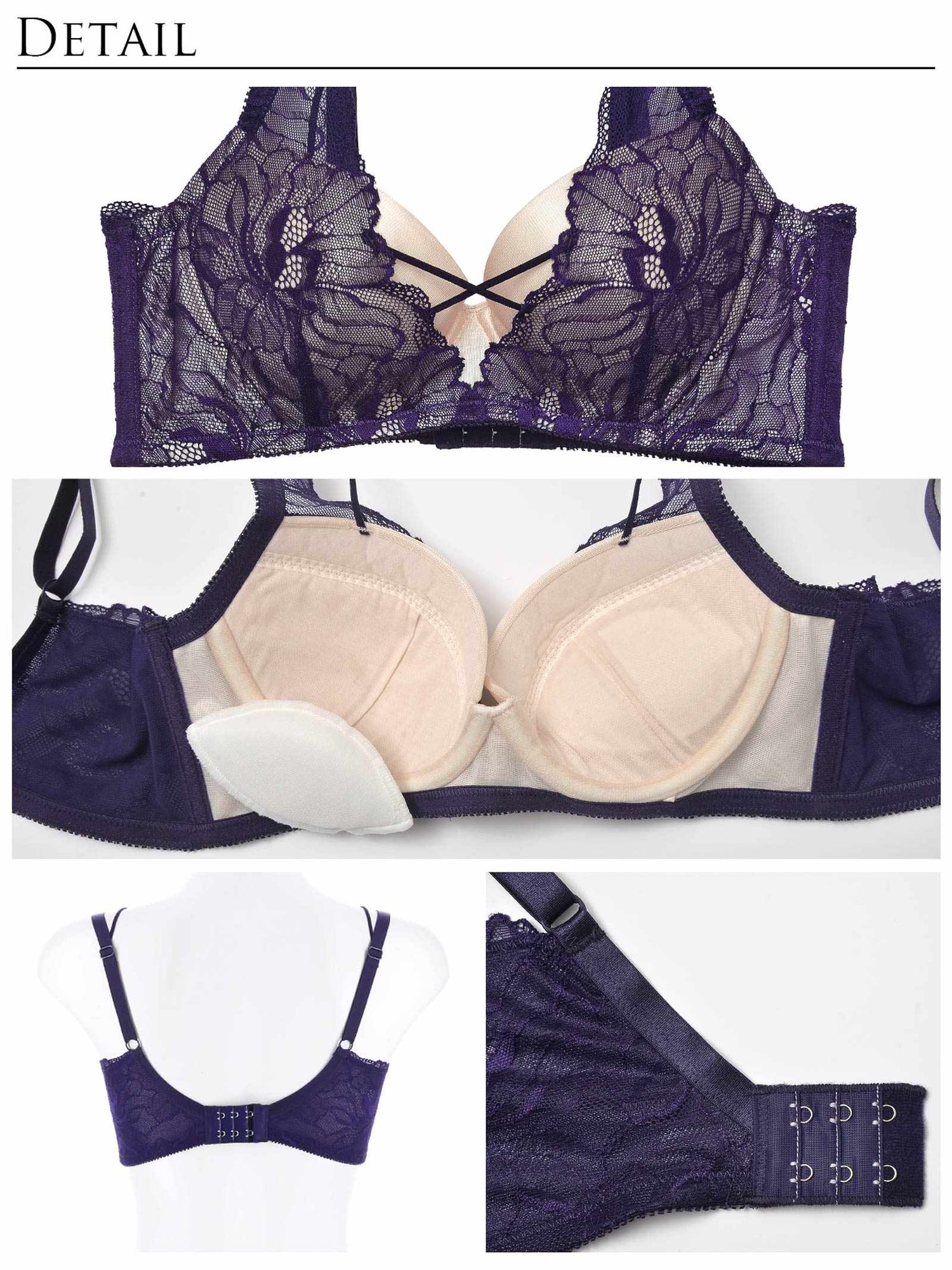 【Reinest】ヌーディーリッチフラワー育乳脇高ブラジャー&amp;バック透けフルバックショーツ