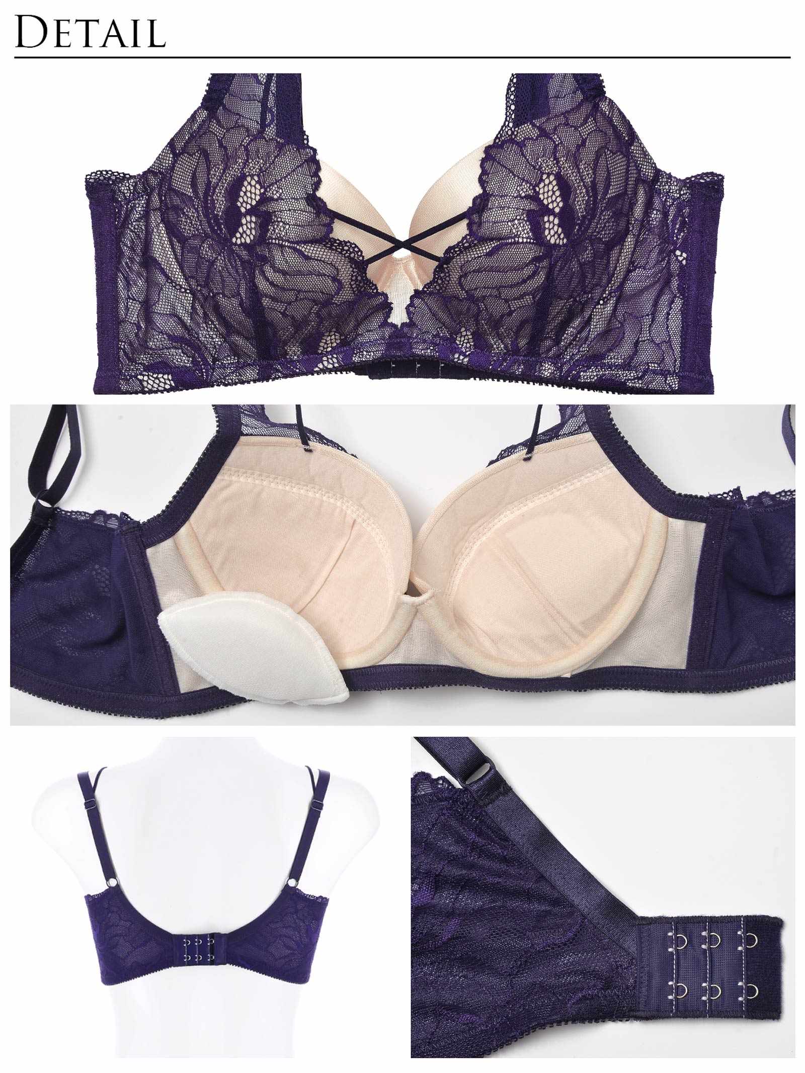 【Reinest】ヌーディーリッチフラワー育乳脇高ブラジャー&amp;バック透けフルバックショーツ