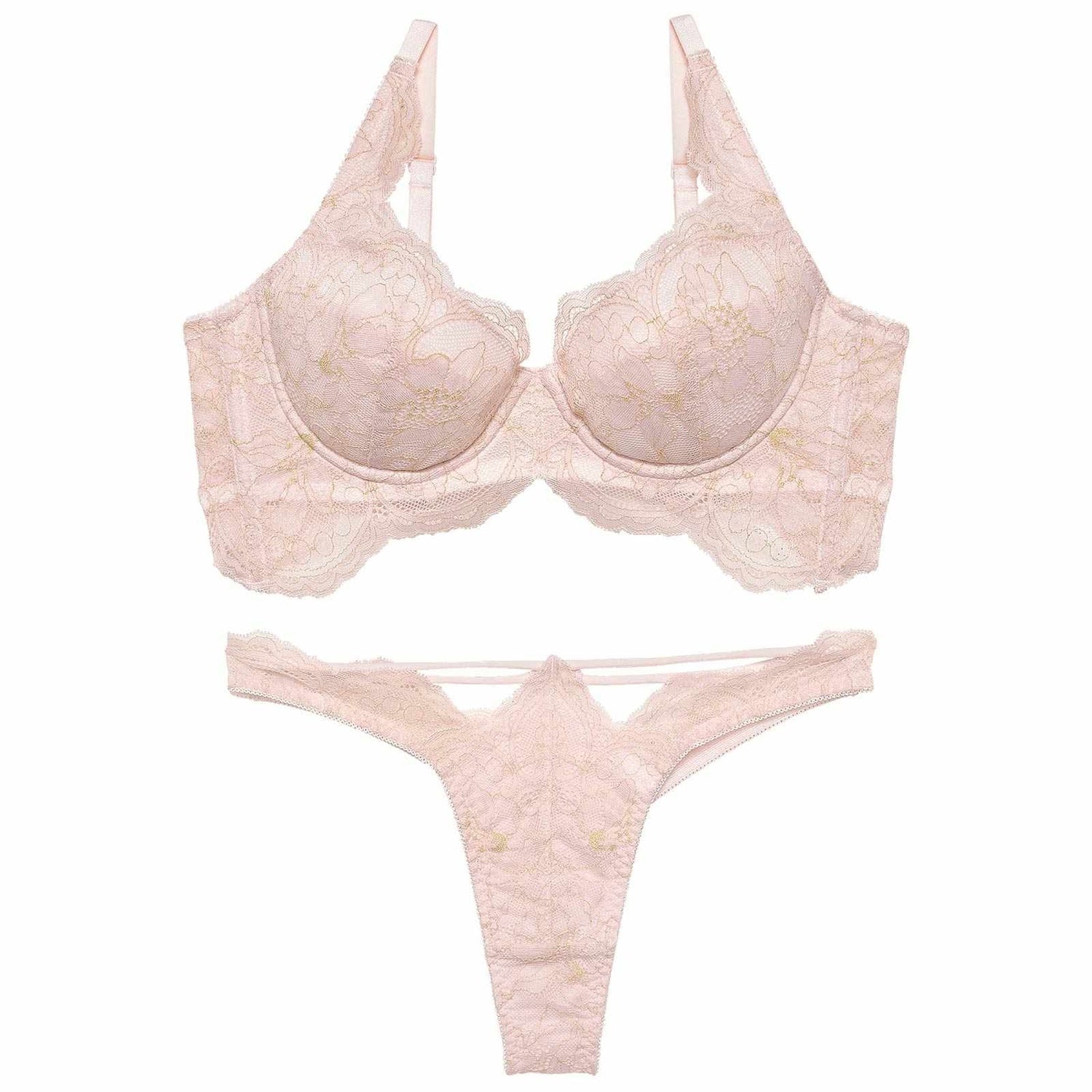 ロイヤリティフルールレースブラジャー&amp;バック透けTバックショーツ