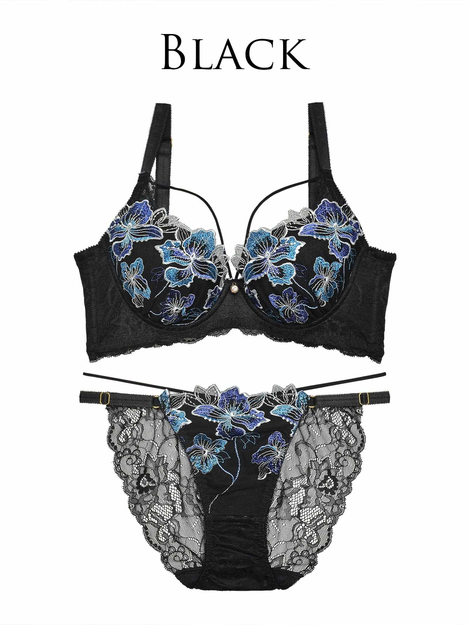 【Reinest】グロリアスマリンフラワー育乳脇高ブラジャー&amp;バック透けフルバックショーツ