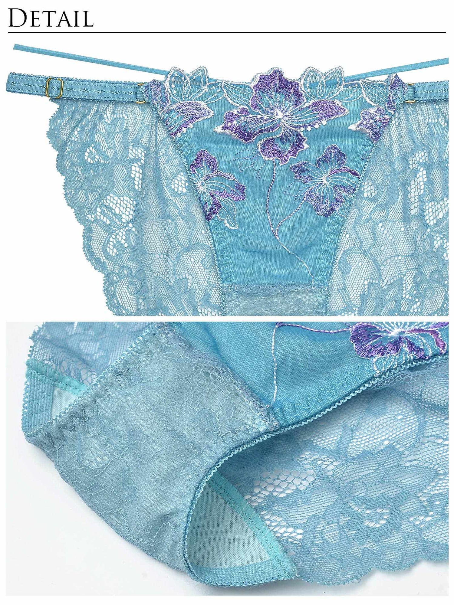 【Reinest】グロリアスマリンフラワー育乳脇高ブラジャー&amp;バック透けフルバックショーツ