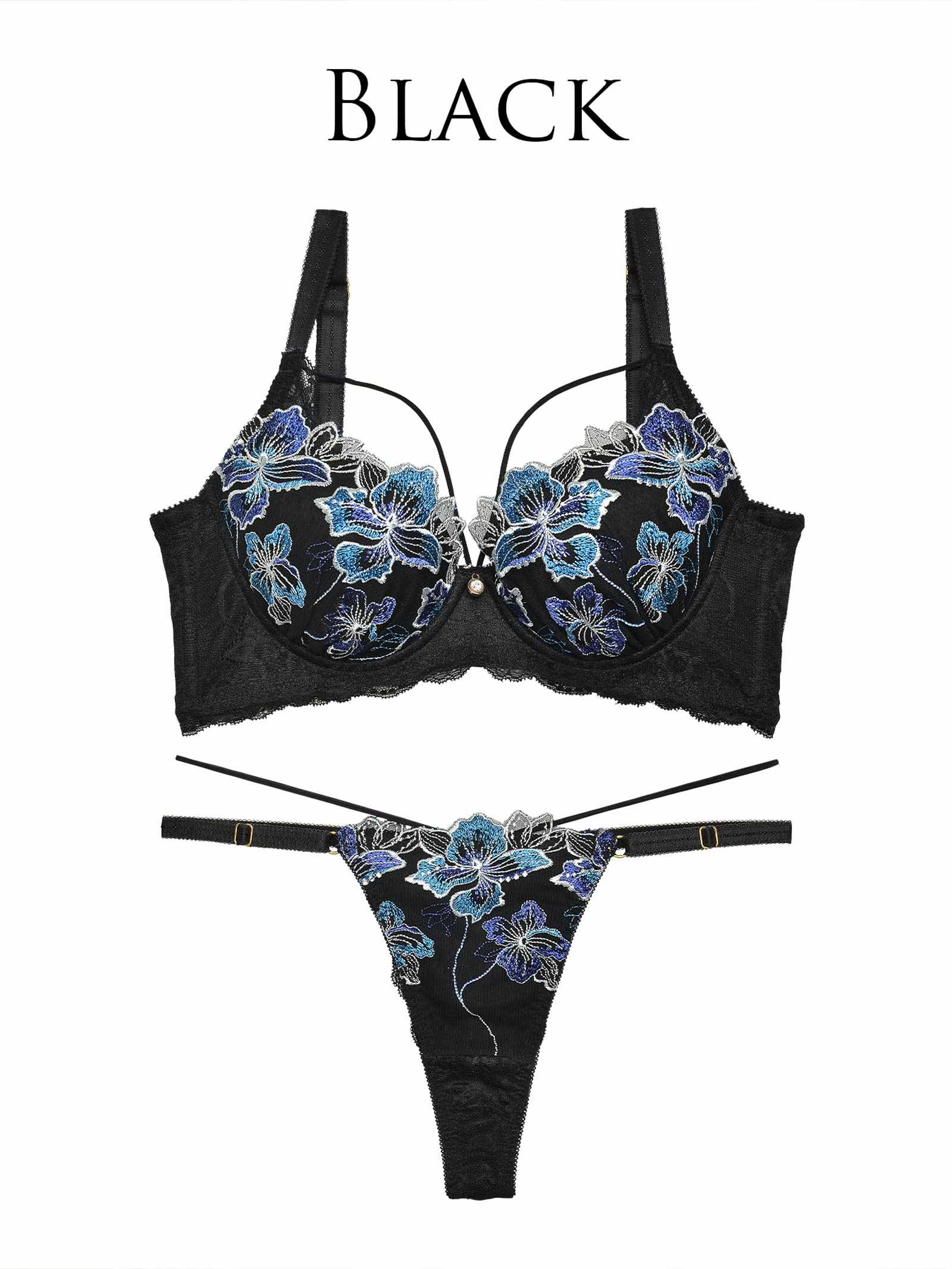 【Reinest】グロリアスマリンフラワー育乳脇高ブラジャー&amp;バック透けTバックショーツ