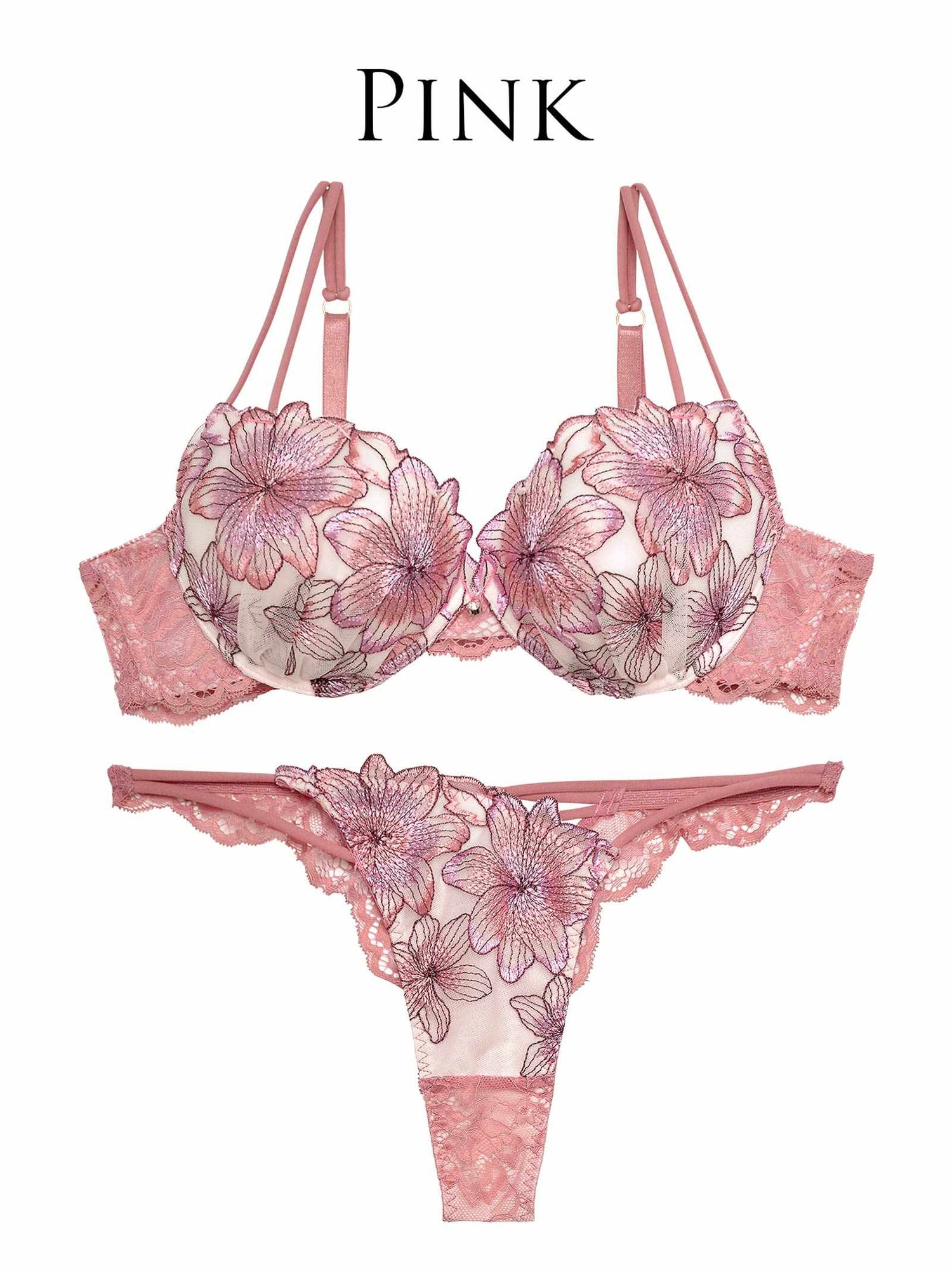 【Reinest】スイートシアーリリーブラジャー&amp;バック透けTバックショーツ