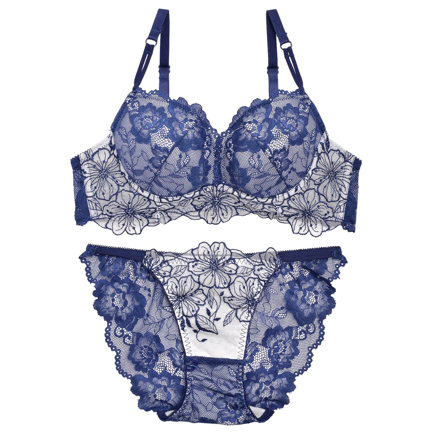 12/23再販!SEXYレース花柄ブラジャー&amp;バック透けフルバックショーツ