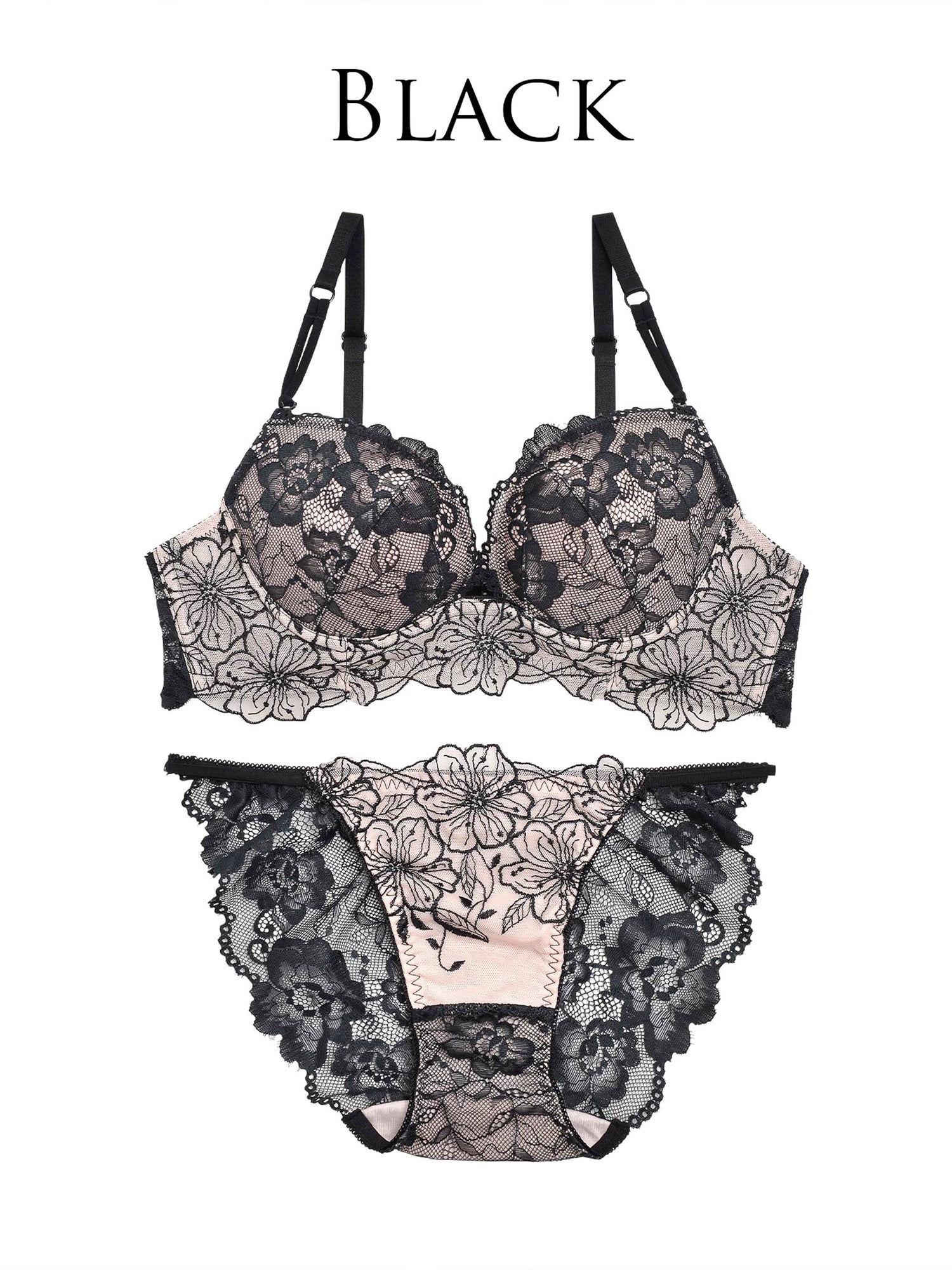 12/23再販!SEXYレース花柄ブラジャー&amp;バック透けフルバックショーツ