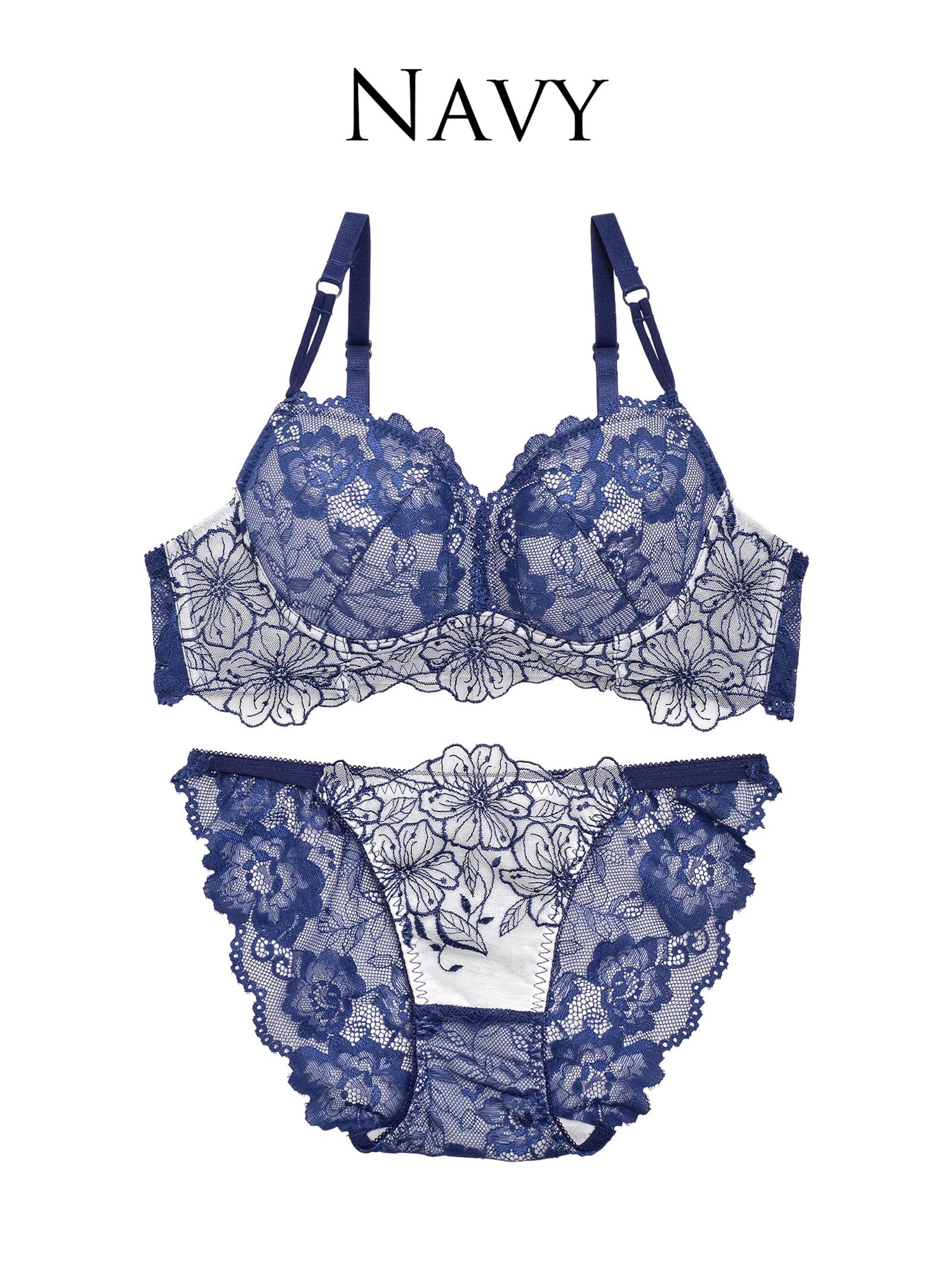 12/23再販!SEXYレース花柄ブラジャー&amp;バック透けフルバックショーツ
