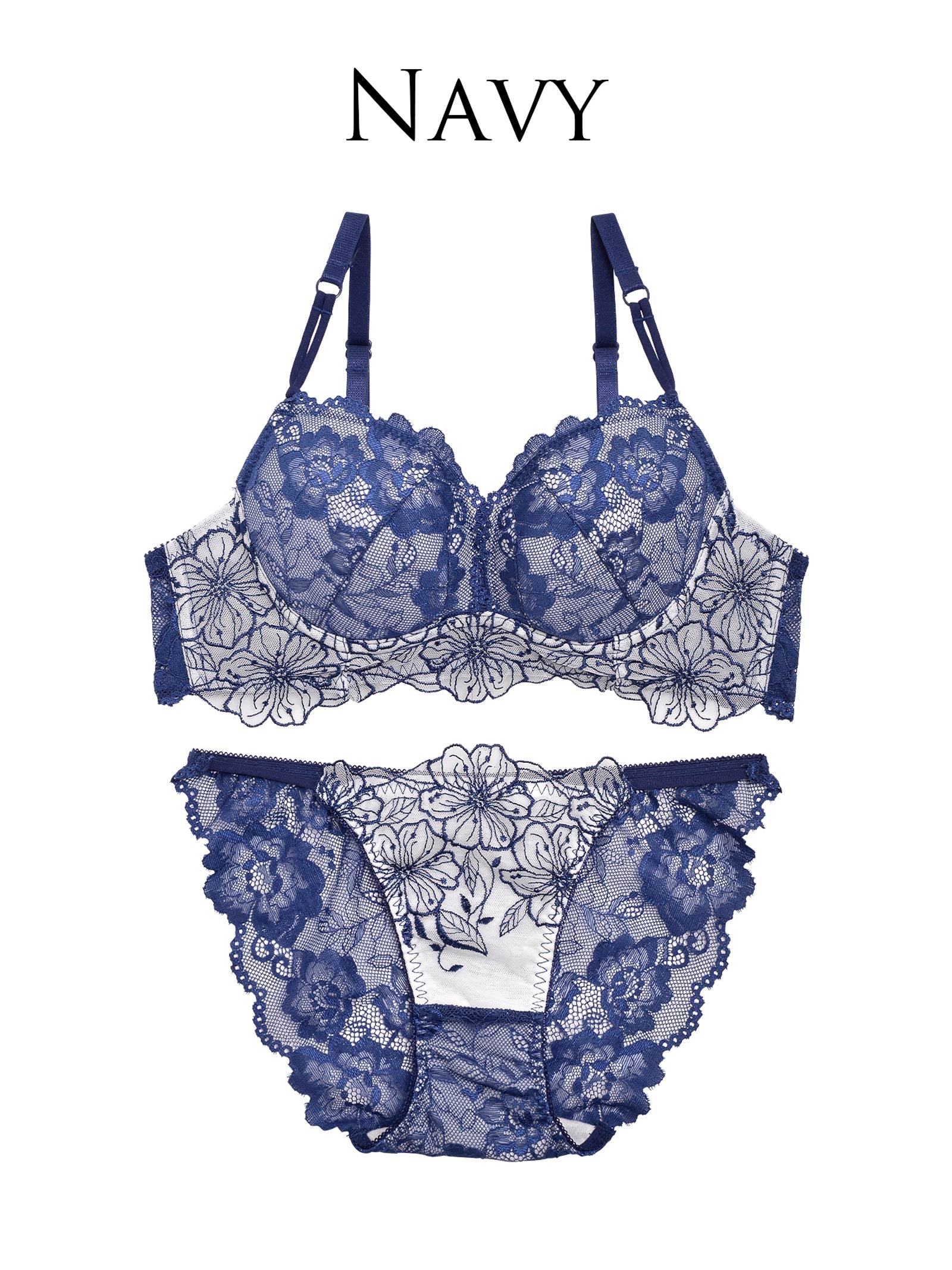12/23再販!SEXYレース花柄ブラジャー&amp;バック透けフルバックショーツ