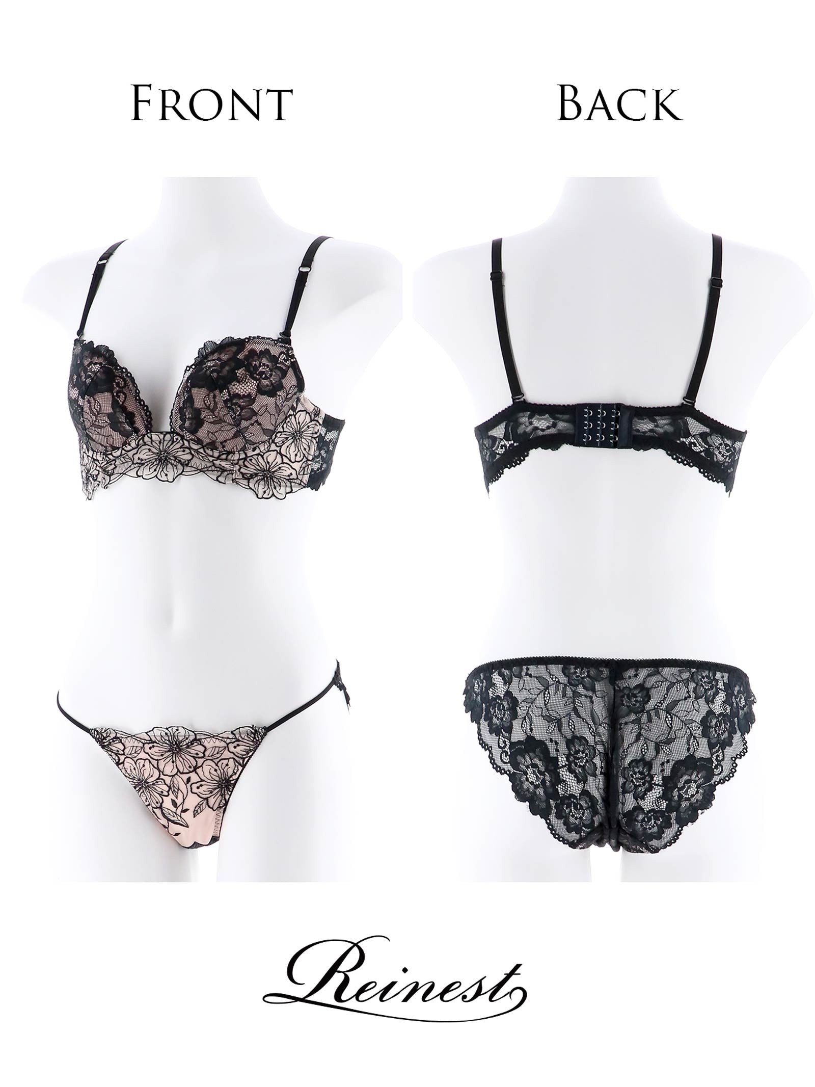 12/23再販!SEXYレース花柄ブラジャー&amp;バック透けフルバックショーツ