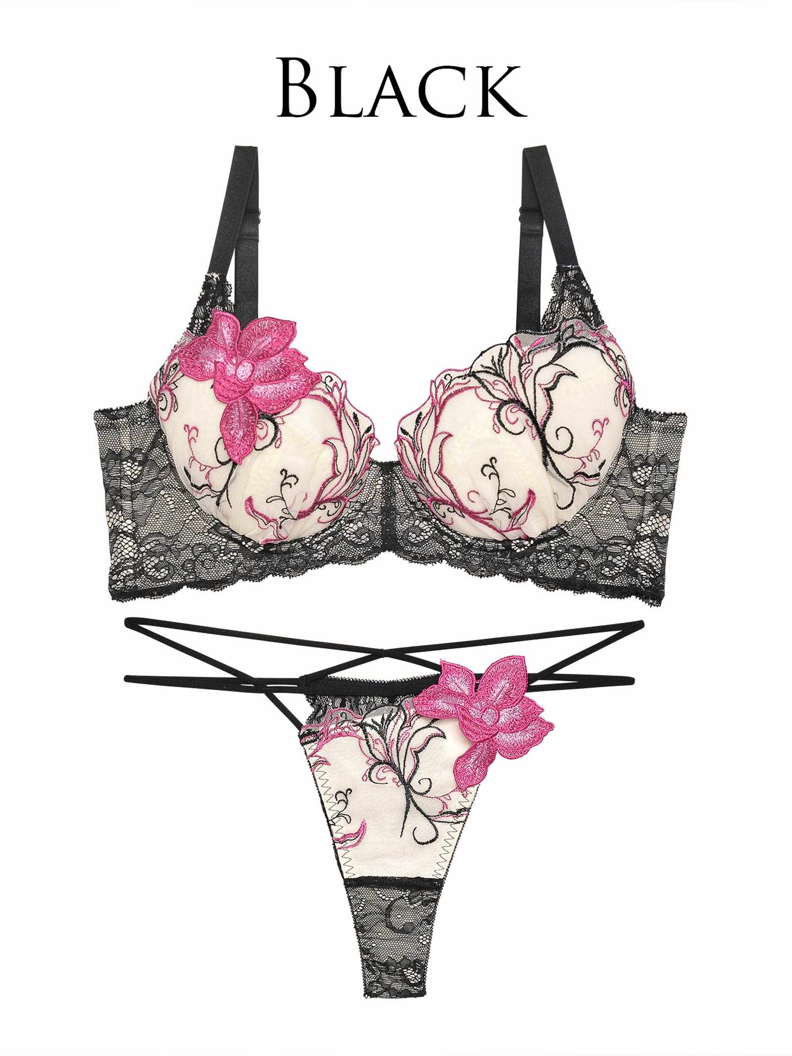 9/18新作!【Reinest】ルミナスペタルエンブロイダリーブラジャー&amp;バック透けTバックショーツ