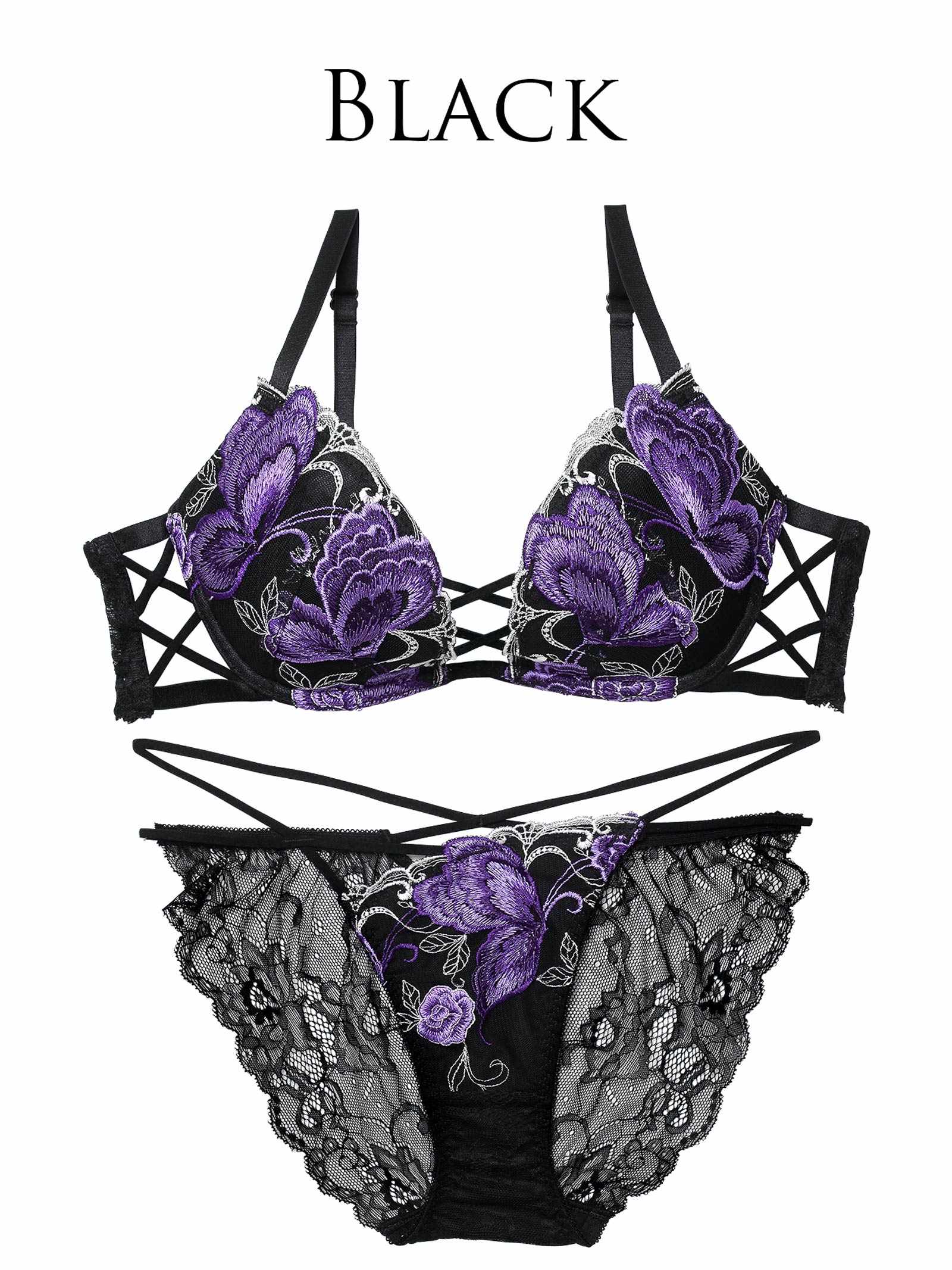 12/12新作!バタフリークロスアップブラジャー＆バック透けフルバックショーツ