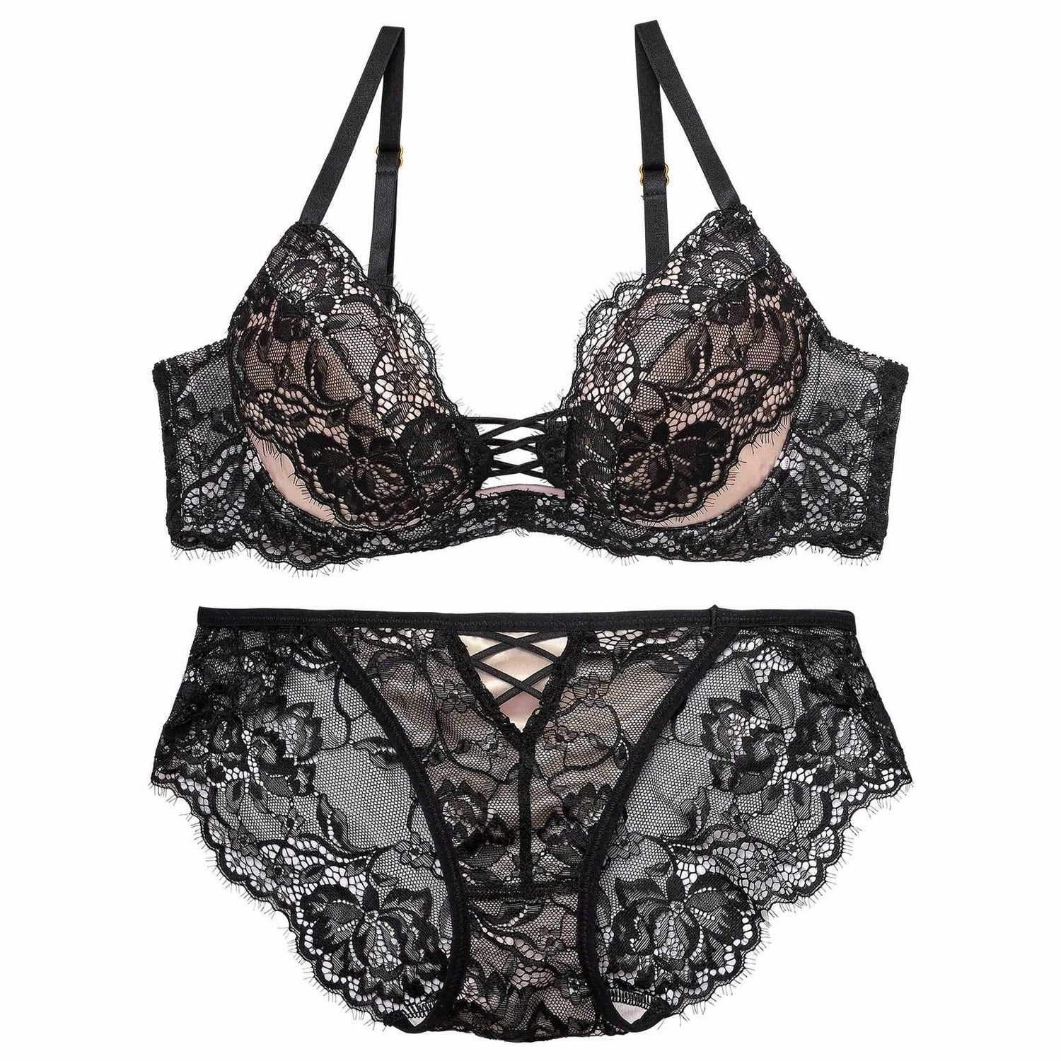 10/16再販!ラグジュアリースピンドルレースブラジャー&amp;バック透けフルバックショーツ