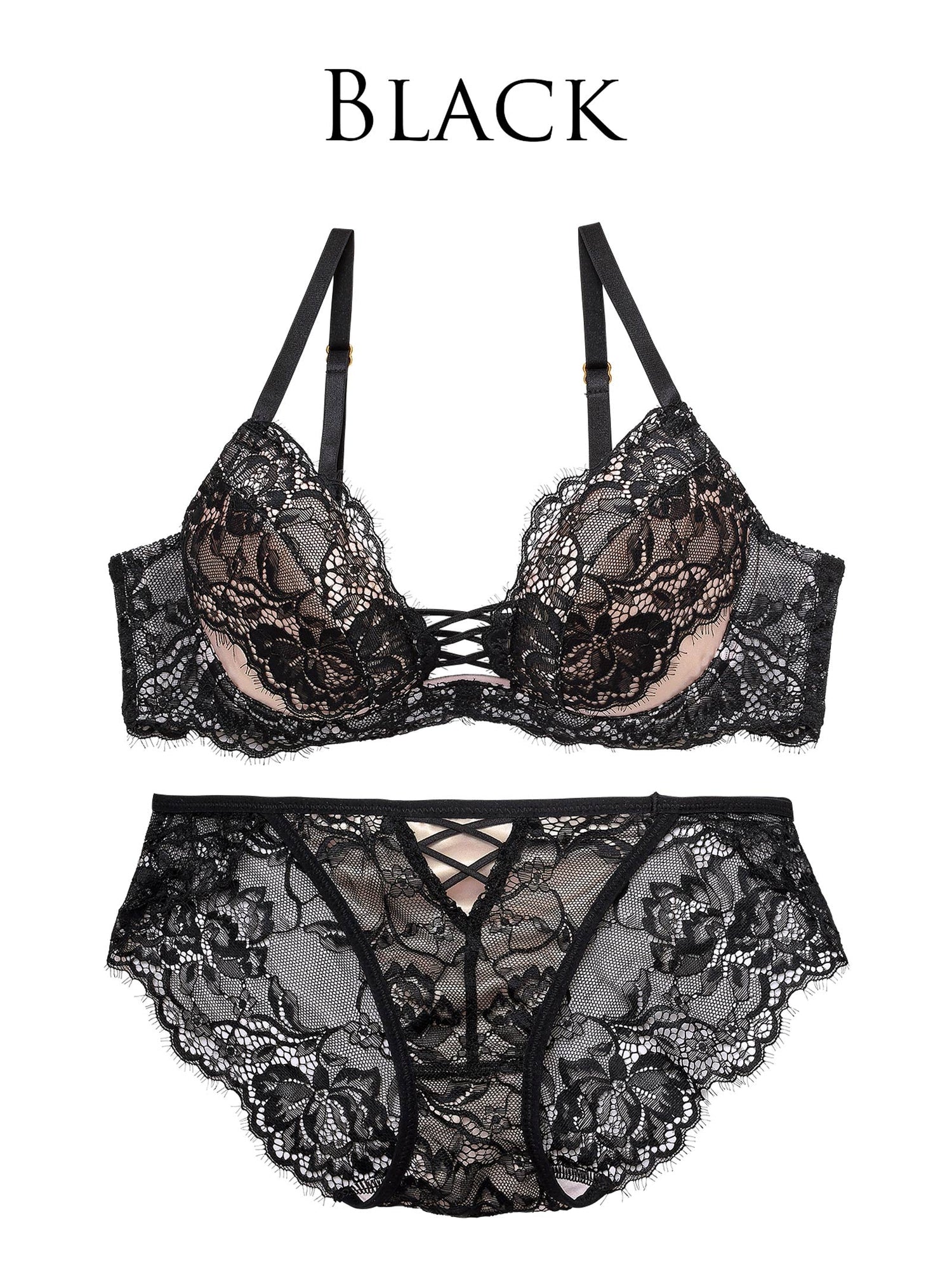 10/16再販!ラグジュアリースピンドルレースブラジャー&amp;バック透けフルバックショーツ