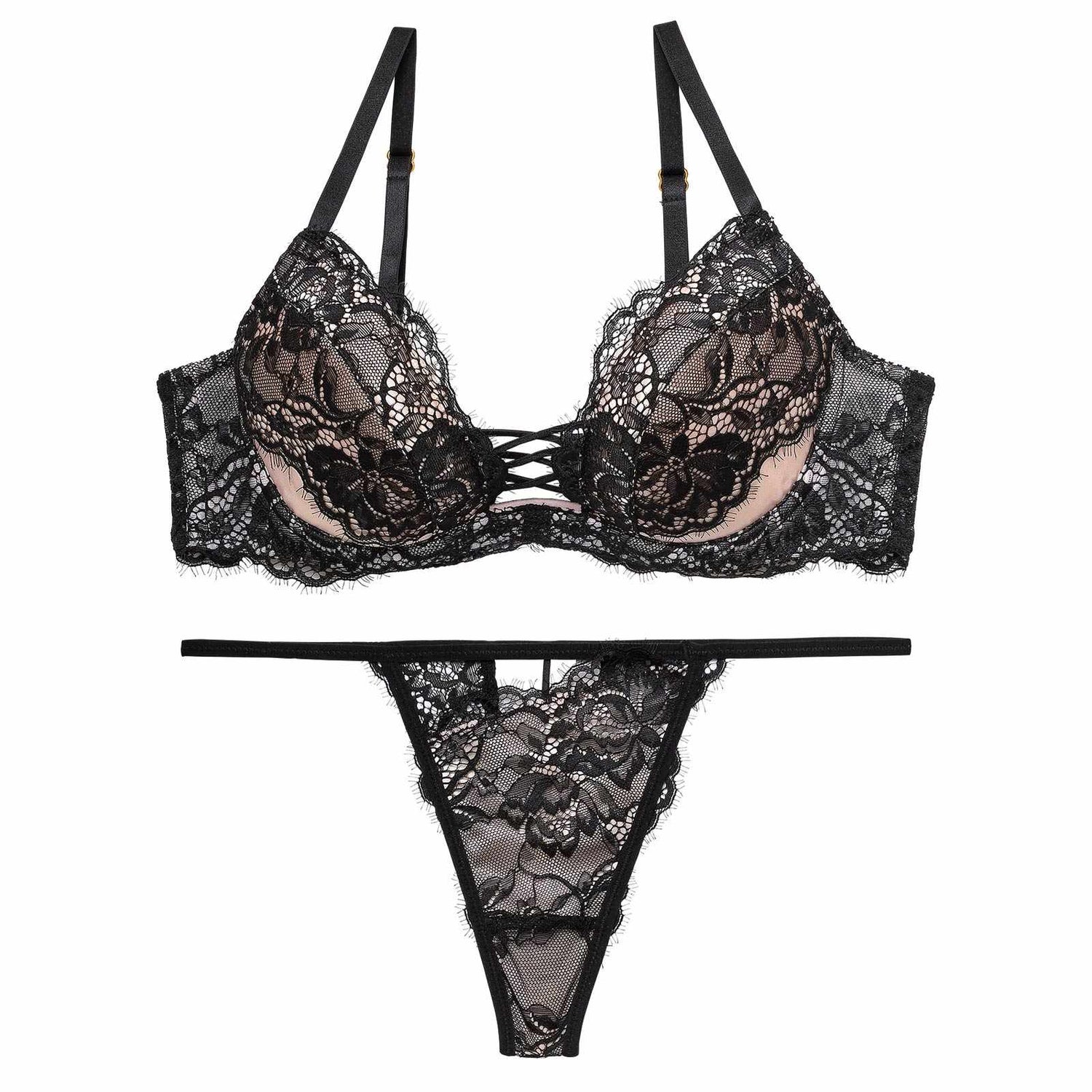 10/16再販!ラグジュアリースピンドルレースブラジャー&amp;バック透けTバックショーツ