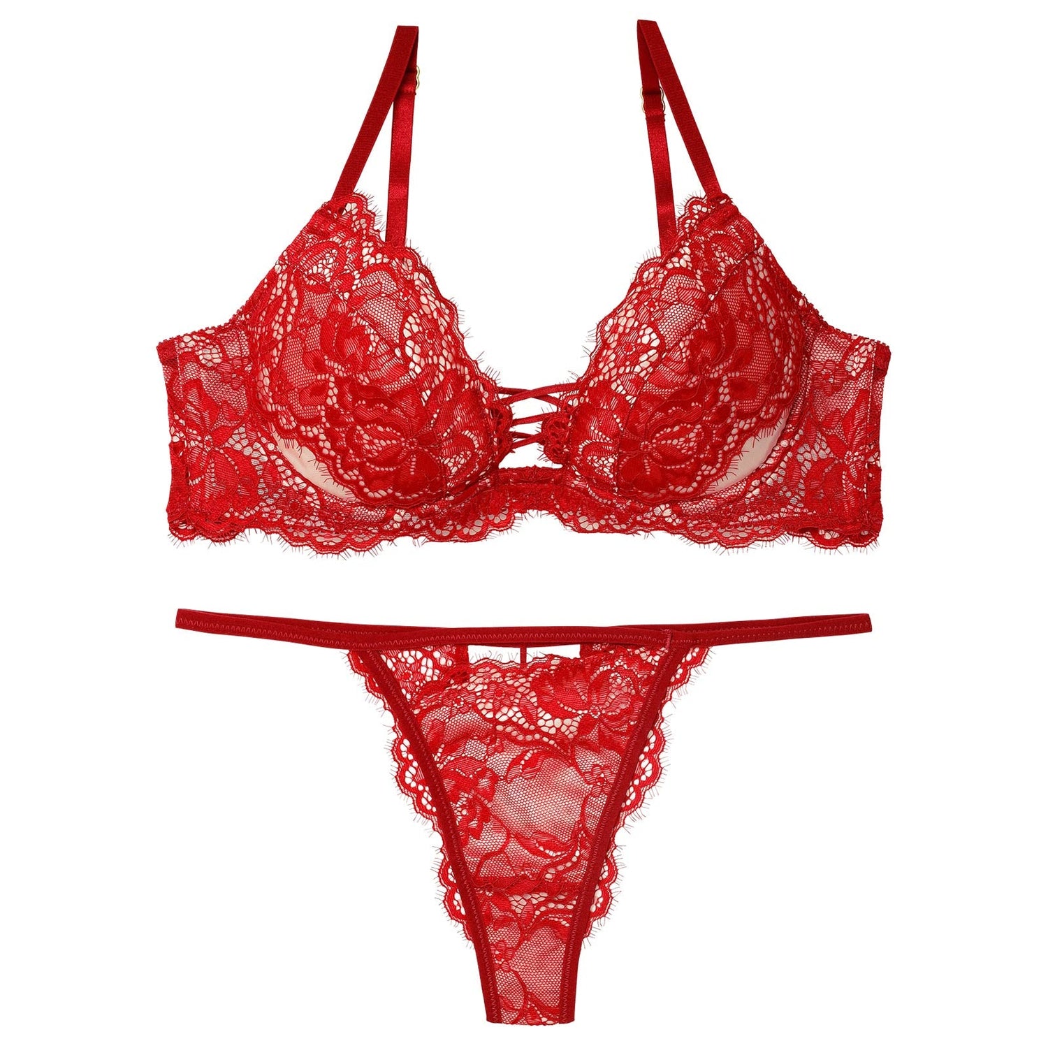 10/16再販!ラグジュアリースピンドルレースブラジャー&amp;バック透けTバックショーツ