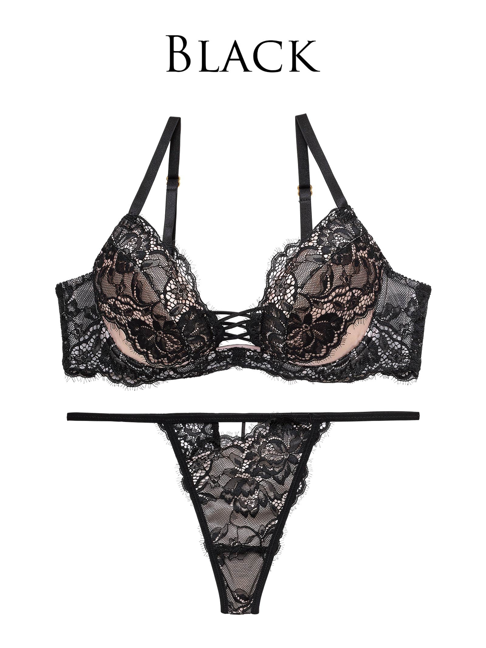 10/16再販!ラグジュアリースピンドルレースブラジャー&amp;バック透けTバックショーツ