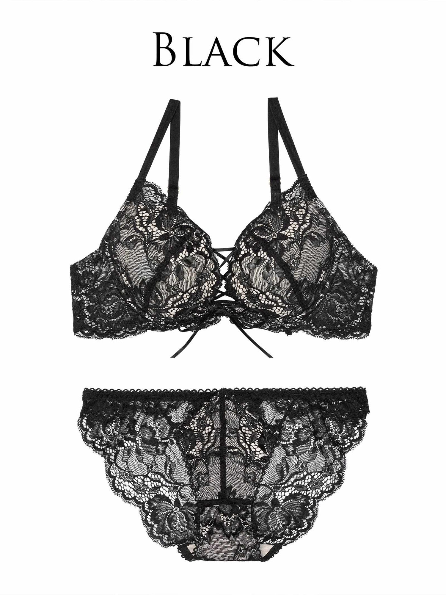 12/25再販!リュクスカットレースアップブラジャー&amp;バック透けフルバックショーツ